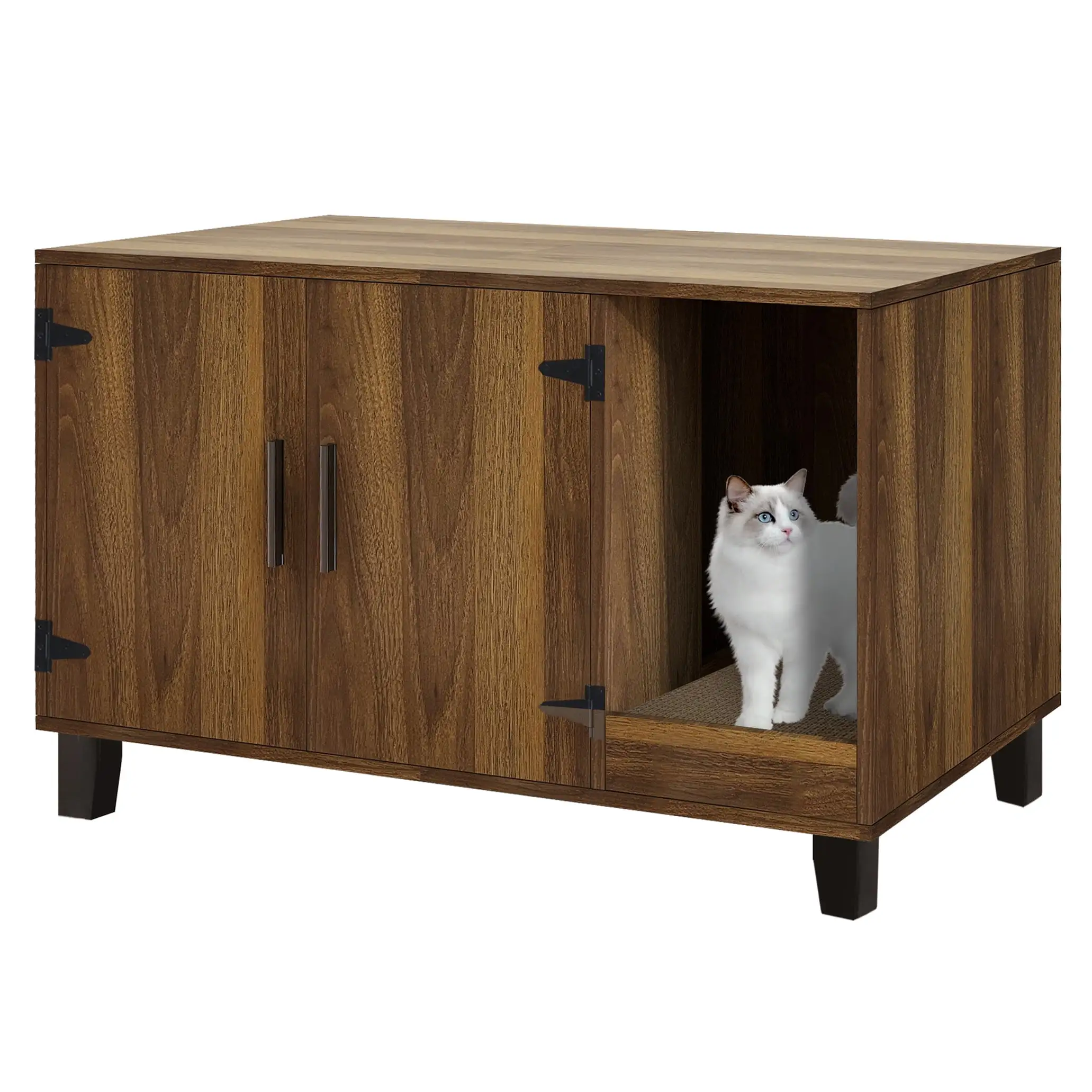 Litter Box Enclosure Cat Litter Box Furniture Hidden with Cat Scratch Pad Decorative Farmhouse Wooden Hidden Litter Box Cat House Litterbox Furniture Cat Box Furniture Litter Box Cabinet