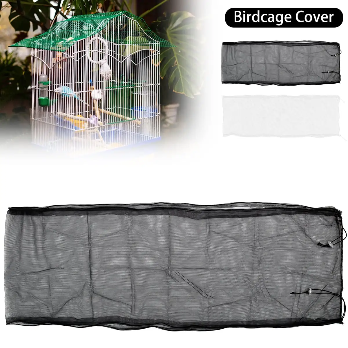 Littleduckling Bird Cage Cover Adjustable Bird Cage Seed Catcher Universal Birdcage Nylon Mesh Net Seed Feather Catcher Birdcage Cover Skirt Seed Guard for Parrot Parakeet Round Square Bird Cages