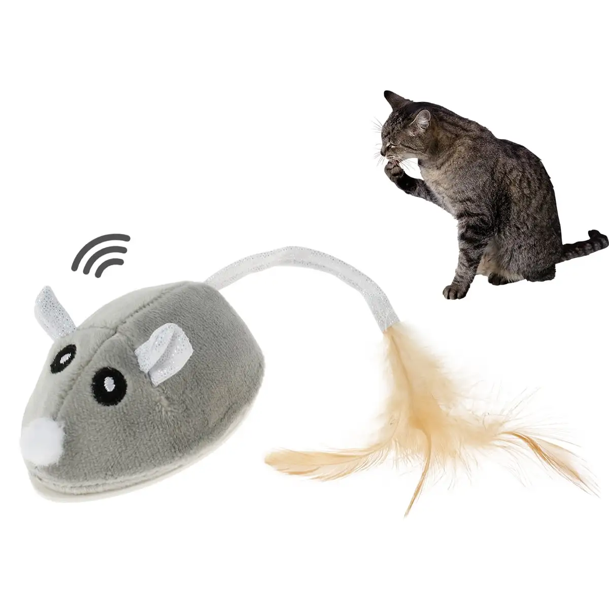 Littleduckling Cat Interactive Mouse Toy Automatic Electric Mouse Teaser Toy Realistic Kitten Feather Toy Funny Random Moving Mouse Cat Toy with Feather Tail USB Rechargeable Mice Toy Reusable