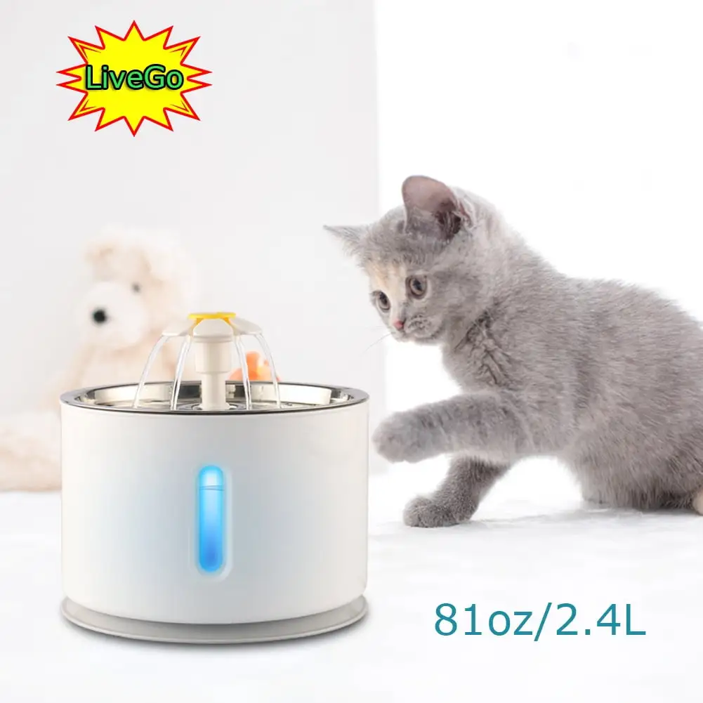 LiveGo Pet Fountain. 81oz/2.4L Automatic Cat Water Fountain Drinking Electric Ultra Quiet Dog Water Dispenser with LED Light and Filter for Cats. Dogs. Multiple Pets