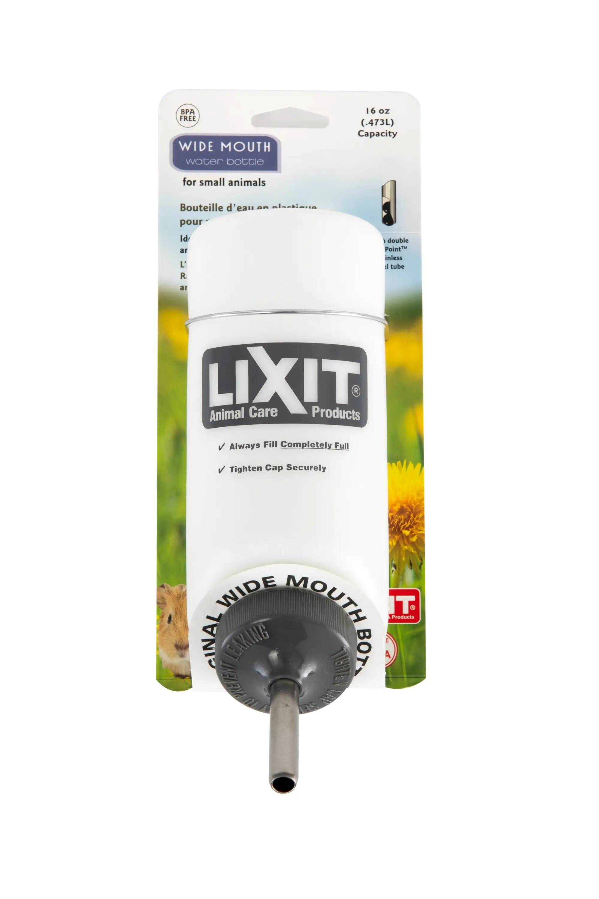 Lixit Wide-Mouth Small Animal Water Bottle. 16oz.