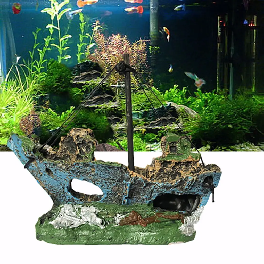 Lloopyting Fish Tank Decorations Aquarium Decor Aquarium Fish Tank Landscape Pirate Ship Wreck Ship Decor Resin Boat Ornament Home Decor Room Decor 15*13*6cm