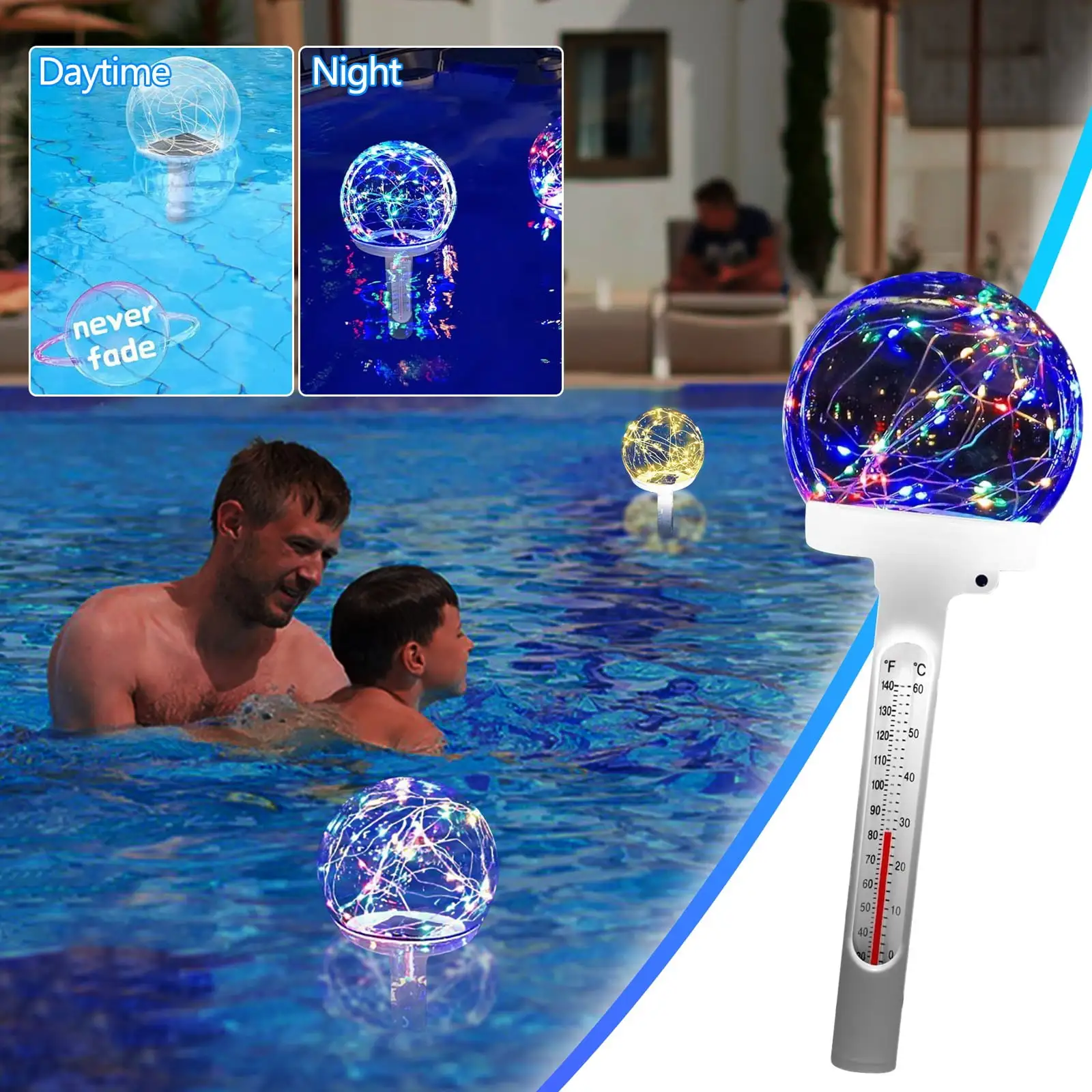 Lmueinov Floating Pool Solar Pool Temperature Large Size Easy Read Swimming Pool Pro Pool Water Gifts