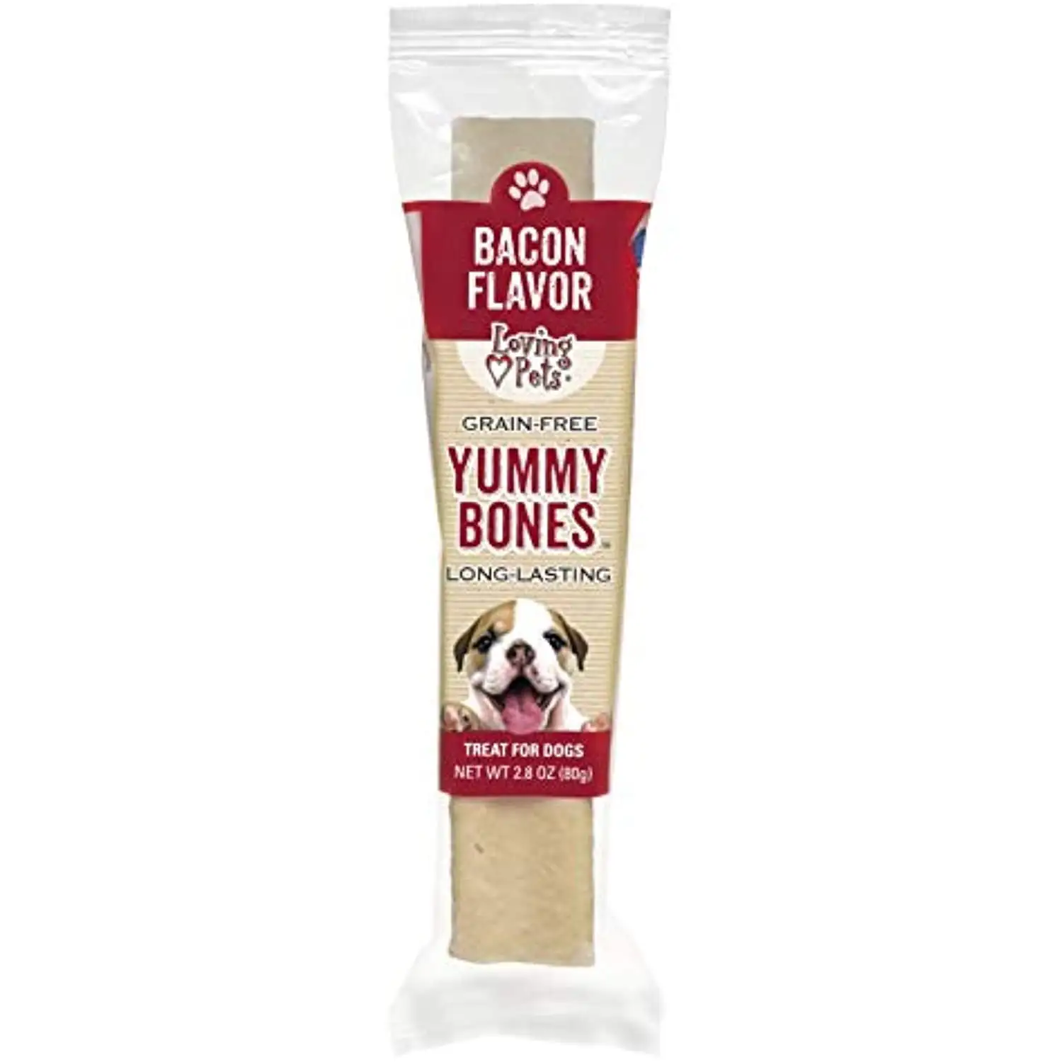 Loving Pets Bacon Yummy Bone Singles for Dogs. Pack of 1 Individually Wrapped Treat. (5066)