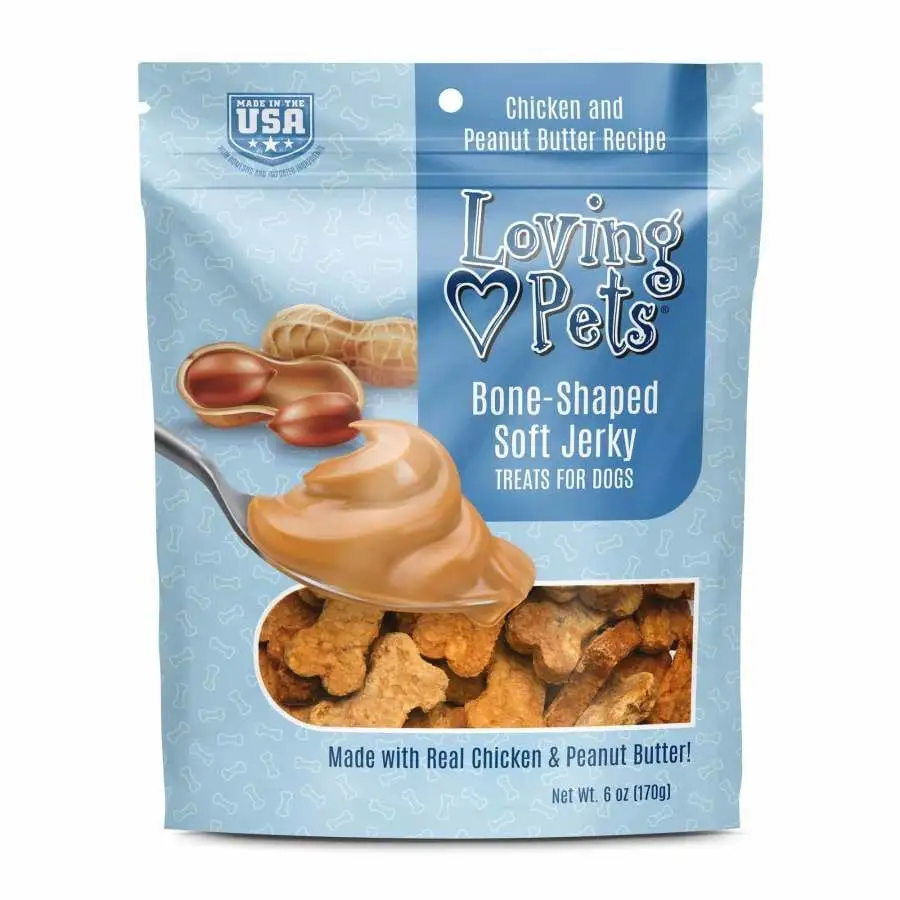 Loving Pets Bone-Shaped Soft Jerky Dog Treat Chicken & Peanut Butter. 6 oz