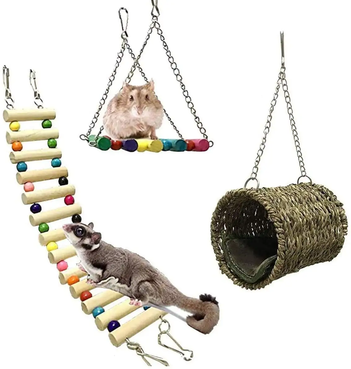 Ludlz 3Pcs Pet Hammock Hamster Hanging Toy. Set House Hanging Bed Cage Toys for Small Animal Sugar Glider Squirrel Chinchilla Hamster Rat Playing Sleeping