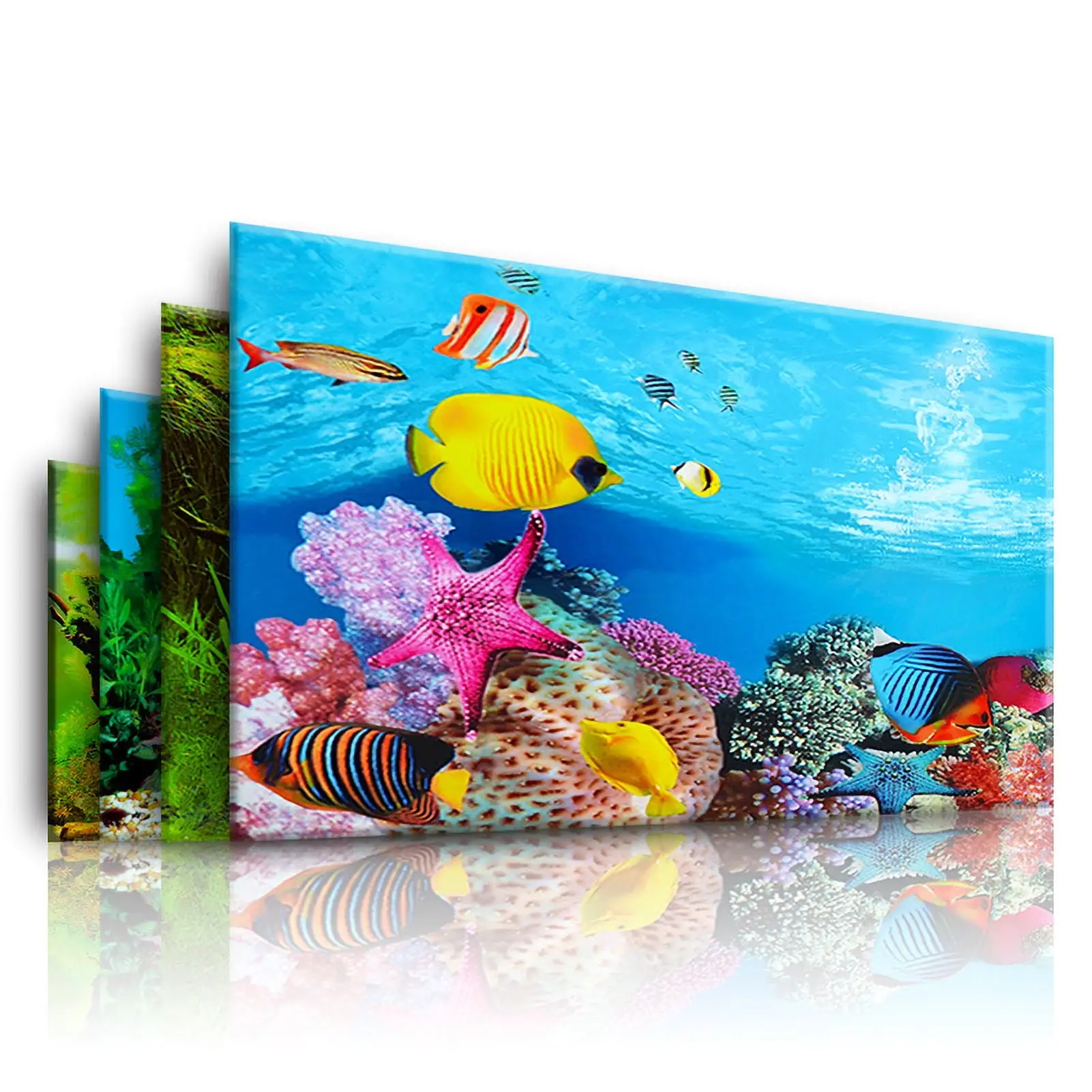 Ludlz Aquarium Background Sticker.3D Double-Sided Adhesive Wallpaper Fish Tank Decorative Pictures Underwater Backdrop Image Decor