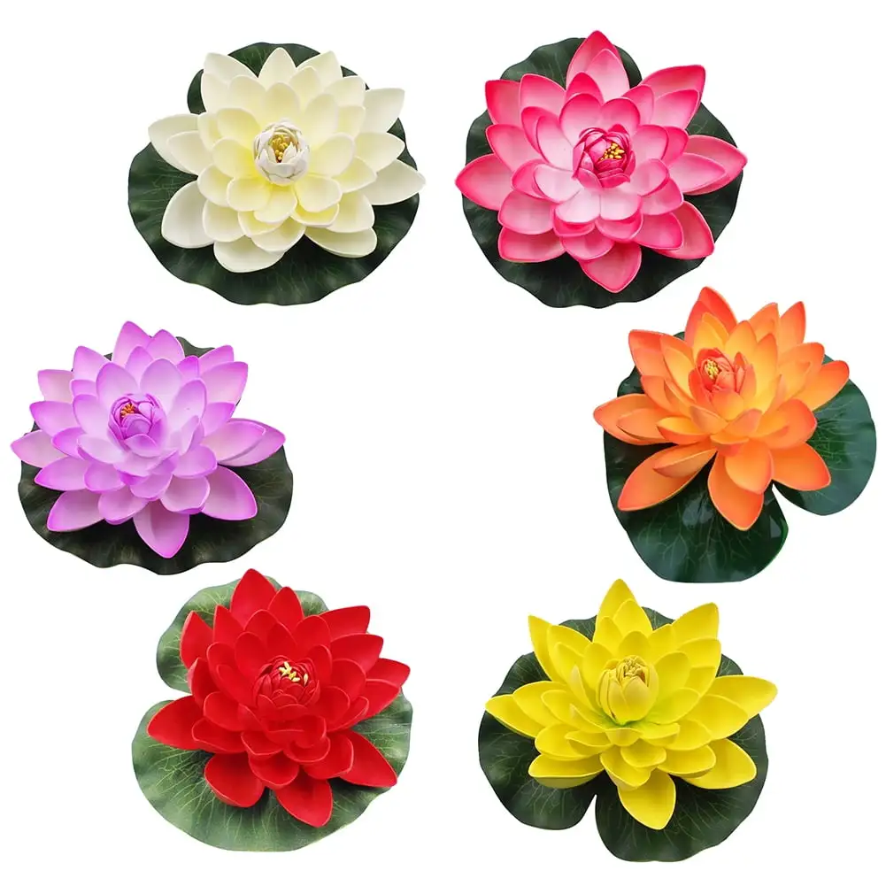 Ludlz Artificial Floating Lotus Flower Water Lily for Home Garden Pond Aquarium Wedding Decor Artificial Lotus Flower Fake Floating Water Lily Garden Pond Fish Tank Decor