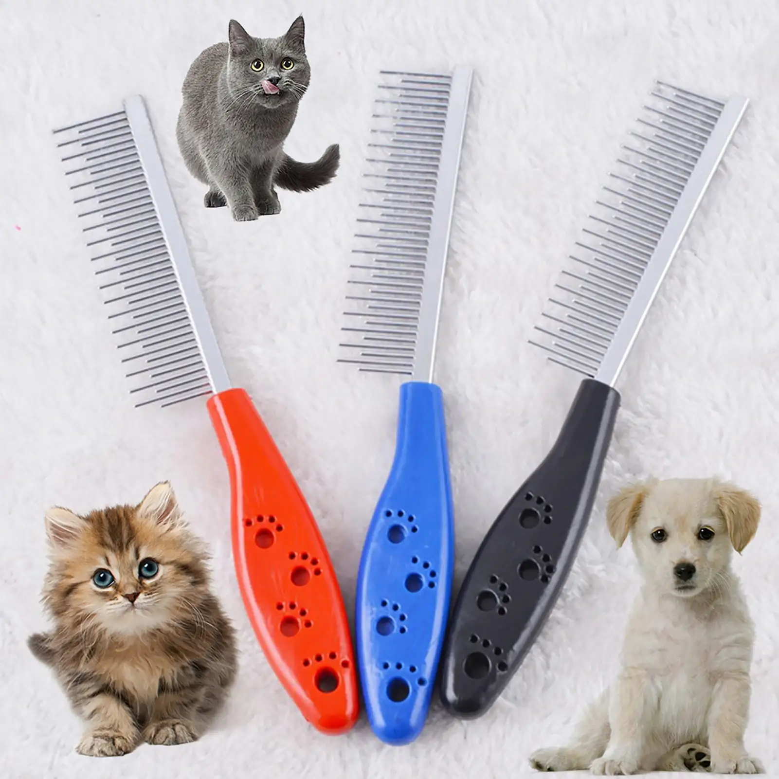 Ludlz Detangling Pet Comb with Long & Short Stainless Steel Teeth for Removing Matted Fur. Knots & Tangles ?Detangler Tool Accessories for Safe & Gentle DIY Dog & Cat Grooming