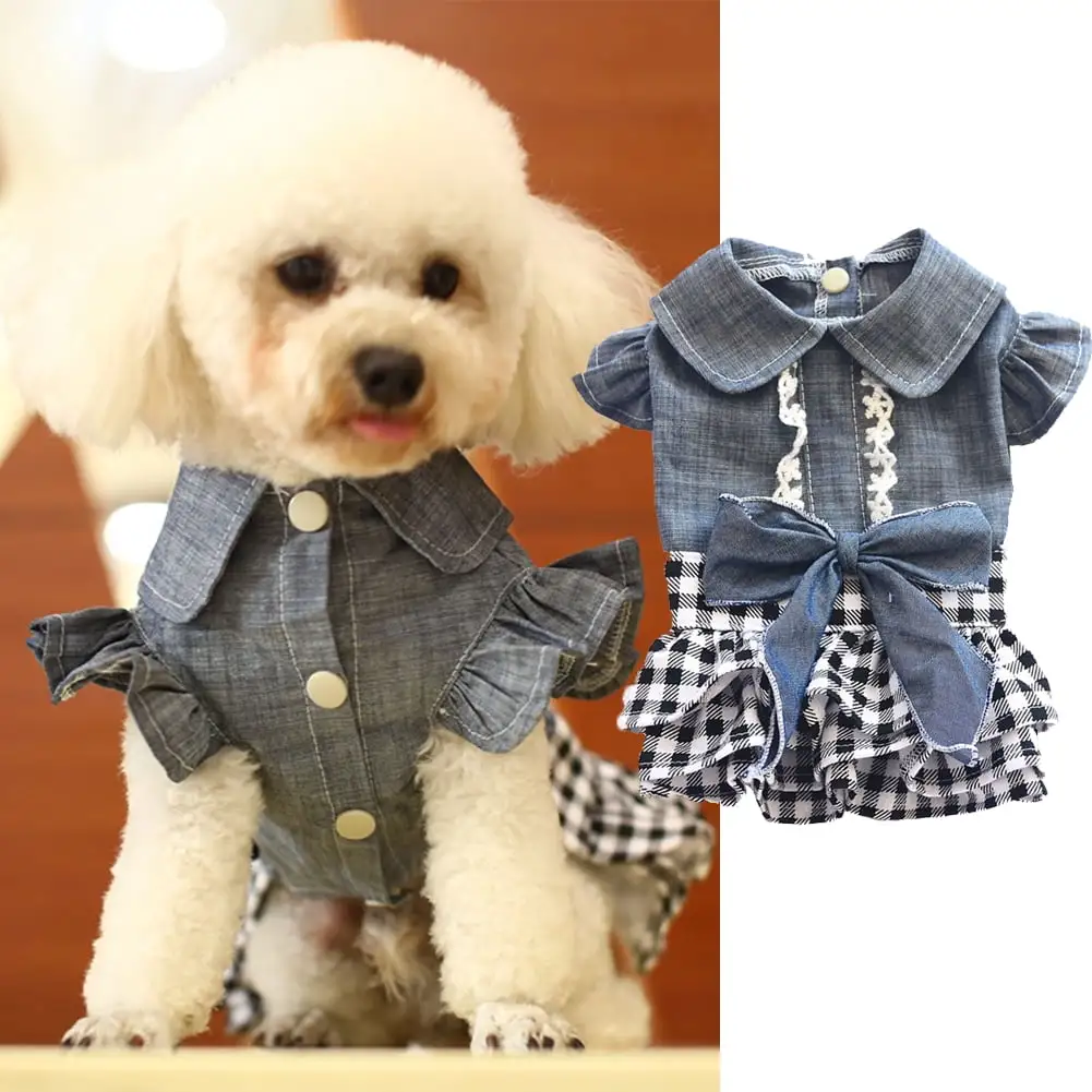 Ludlz Dog Costumes Small Pet Dress Doggies Apparel Outfits Princess Denim Tutu Skirt for Party Rompers Cat Puppies Jumpsuit Shirt Girls Sundress for Spring Summer Autumn