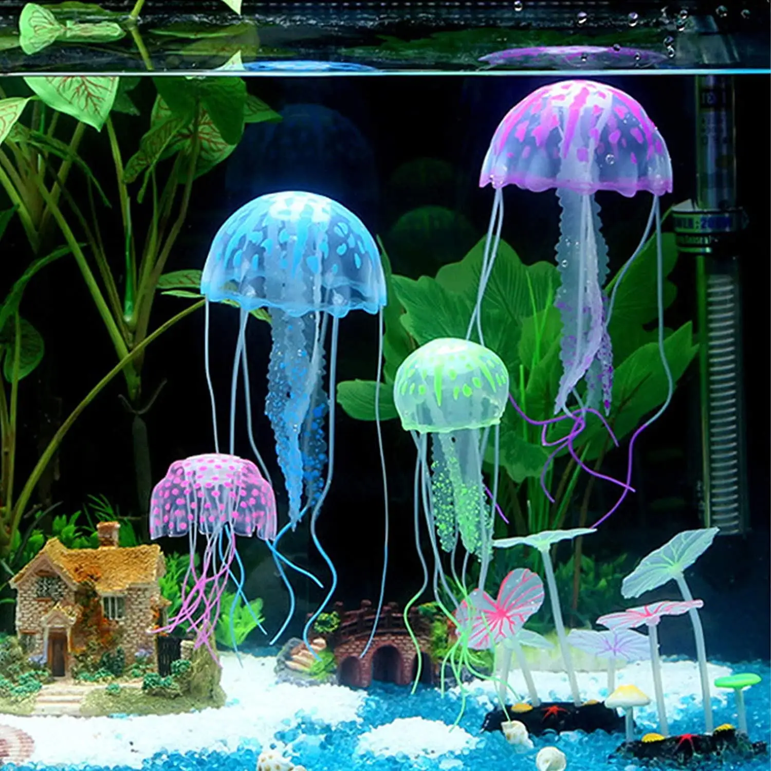 Ludlz Jellyfish Fish Tank Decor. Lifelike Jellyfish Plant Ornament. Fish Tank Jellyfish Glow Decorations. Fish Tank Decorations Suitable for Various Fish Tank/Aquarium