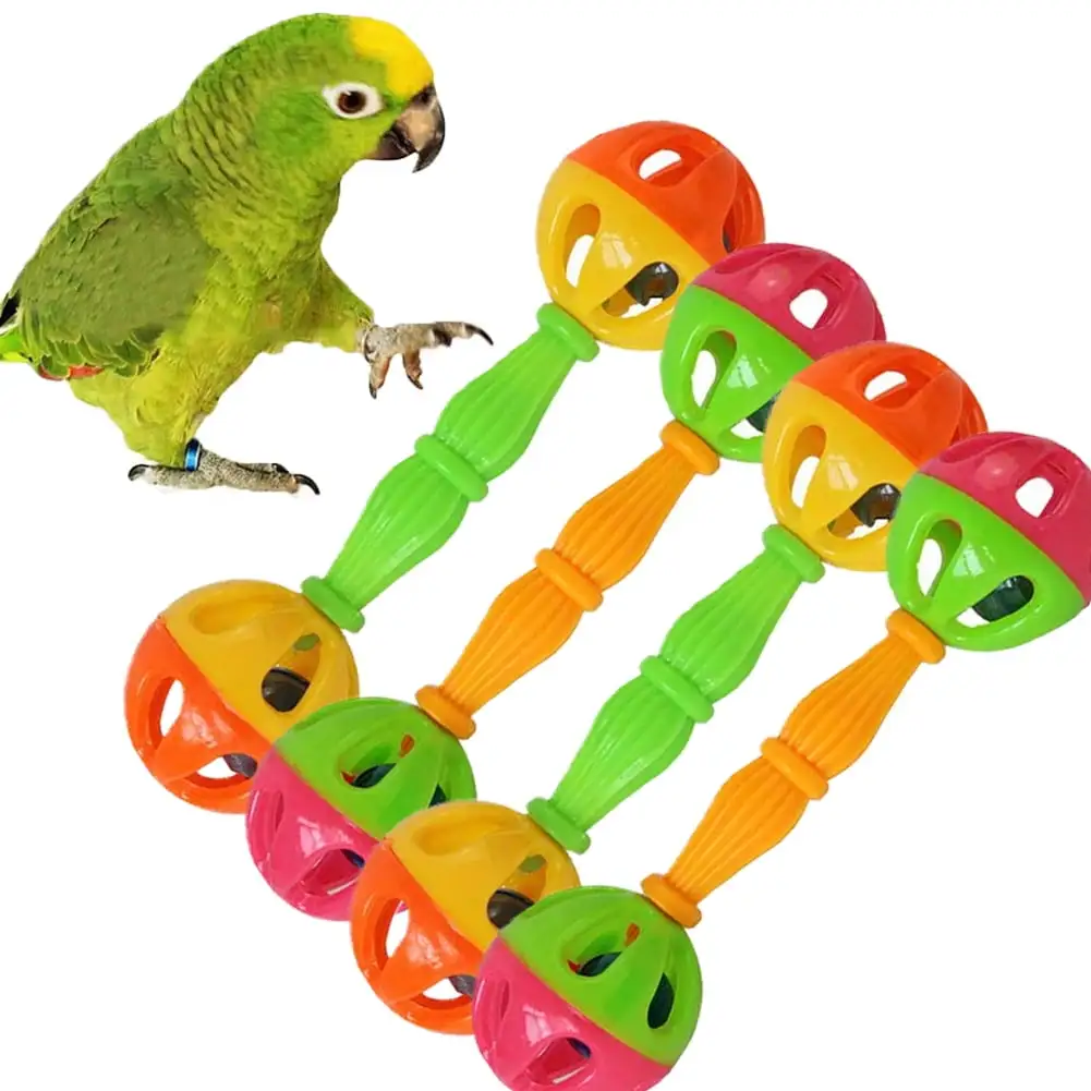 Ludlz Parrot Double Rattle Funny Bird Rattle Bird Bite Toy Hollow Double-Head Bell Ball Rattle Bite Chew Interactive Toy