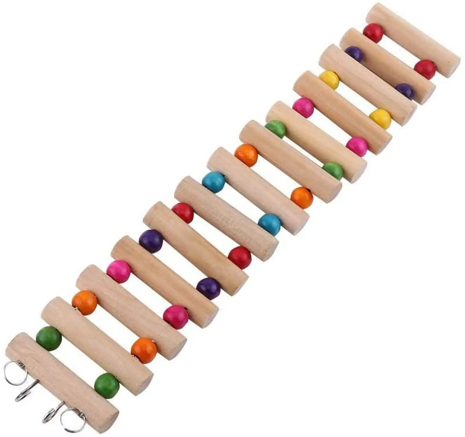 Ludlz Parrot Ladder. Wooden Ladder with Colorful Beads Steps Climbing Bridge Bird Cage Play Toy for Conure Parakeet Budgie Cockatiels Lovebirds