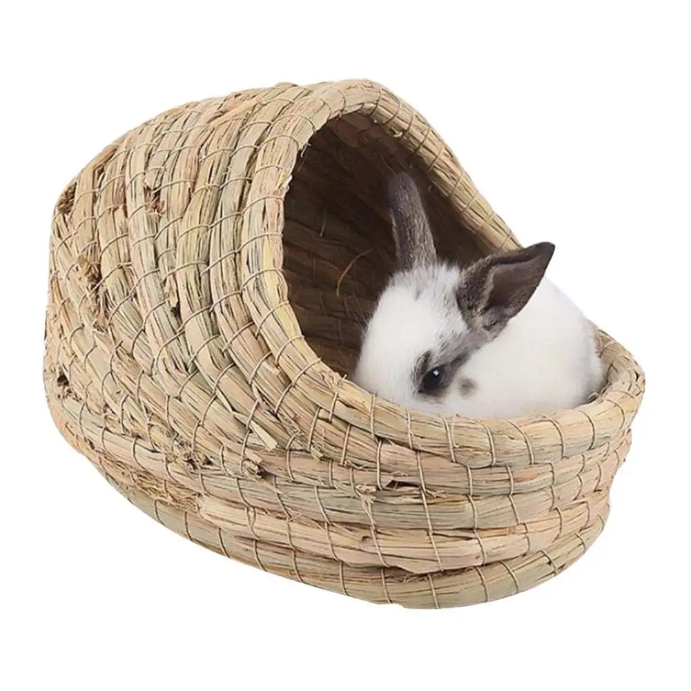 Ludlz Rabbit Grass House Natural Hand Woven Seagrass Play Bed Hideaway Hut Toy for Bunny Hamster Guinea Pig Chinchilla Multi Utility Edible Non Toxic Chew Toy