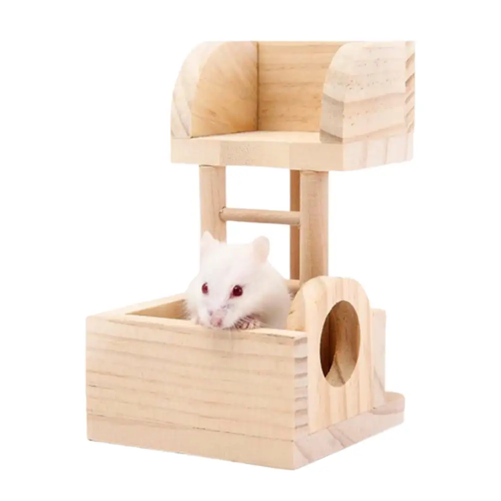 Ludlz Wooden House Hideout Lookout Tower Climbing Ladder Toys for Chinchilla Gerbil Rat Mouse Mice Guinea Pig Playing Platform Small Animals Pet Applies