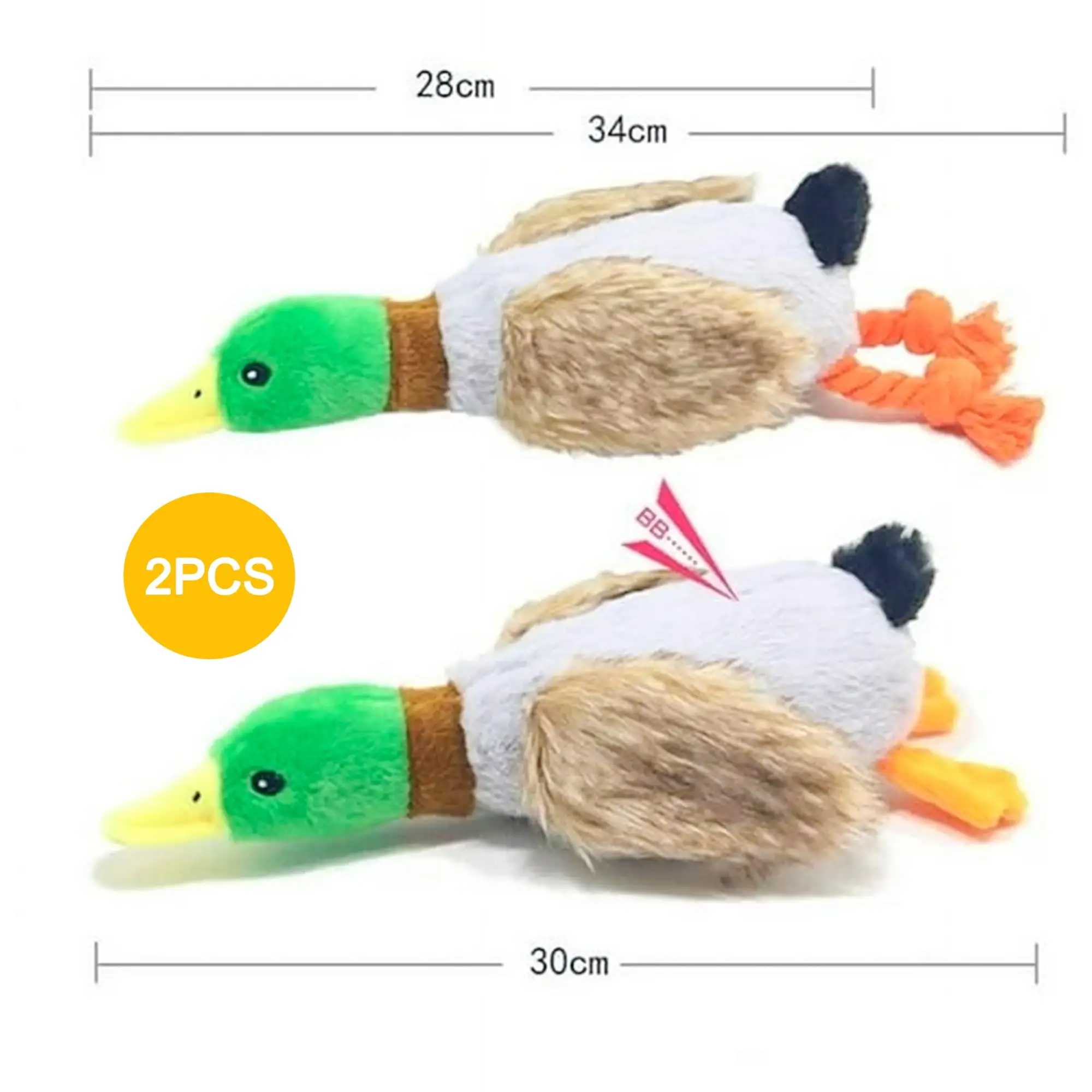 Lugackme Dog toys. Sound Making Pet Toys. Plush Toys Suitable for Big and Small Dog Bite Training Duck. Feet + Rope 2 PCS