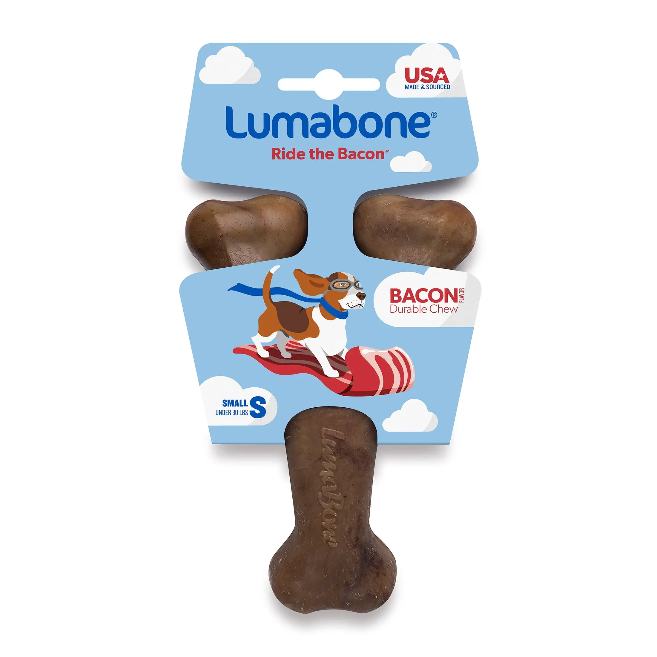 Lumabone Real Bacon Durable Wishbone Dog Chew Toy. Small