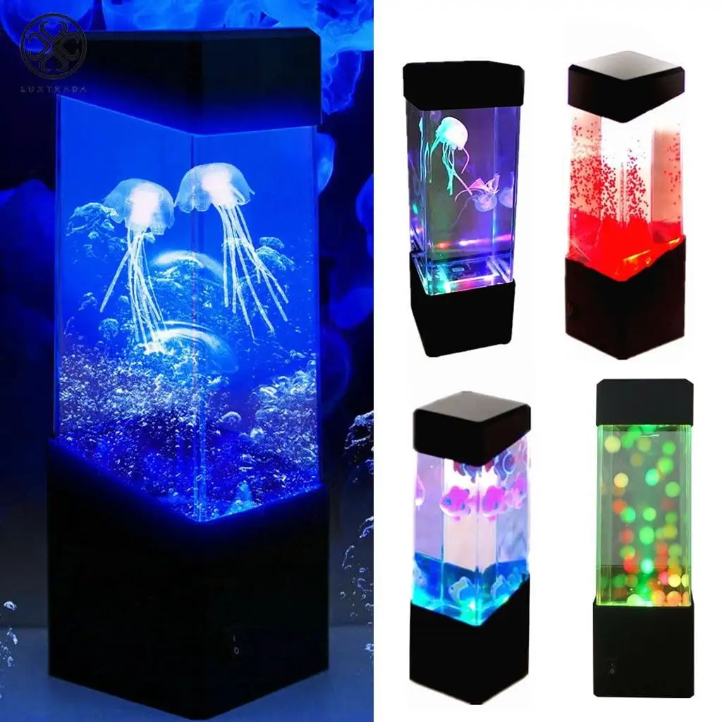 Luxtrada Colorful LED Jellyfish Tank Sea World Mini Aquarium Lamp Nightlight Night Light Bedside Desktop Home Decor for Kids Baby (# Volcano)