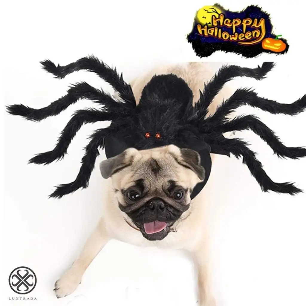 Luxtrada Halloween Dogs Cats Costume Furry Giant Simulation Spider Pets Outfits Cosplay Dress up Costume Halloween Pets Accessories Decoration for Dogs Puppy Cats