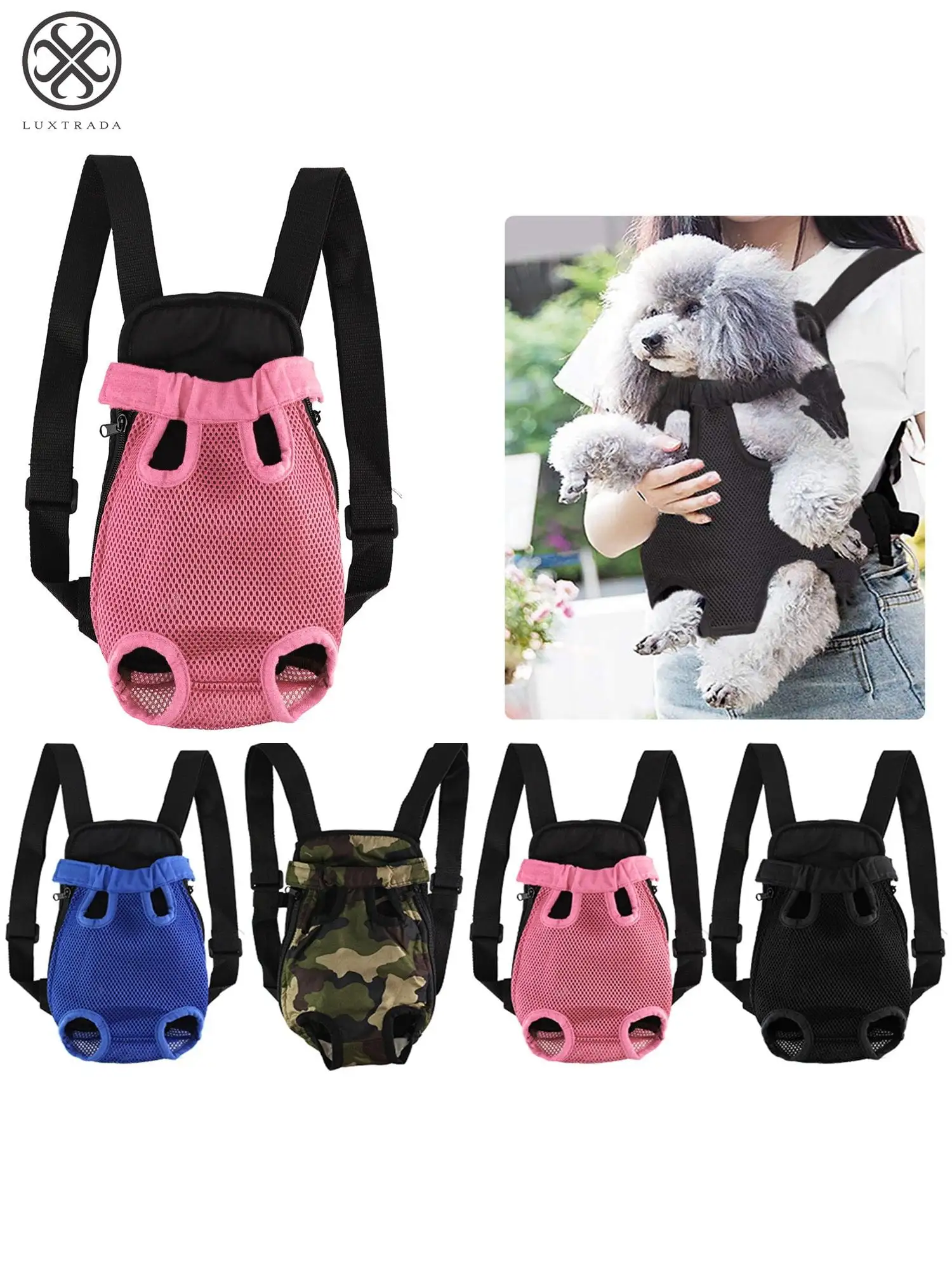 Luxtrada Pet Backpack Carrier Cat Dog Carriers Mesh Travel Bag Legs Out Front Chest Bag with Adjustable Padded Straps Openings (Pink.M)