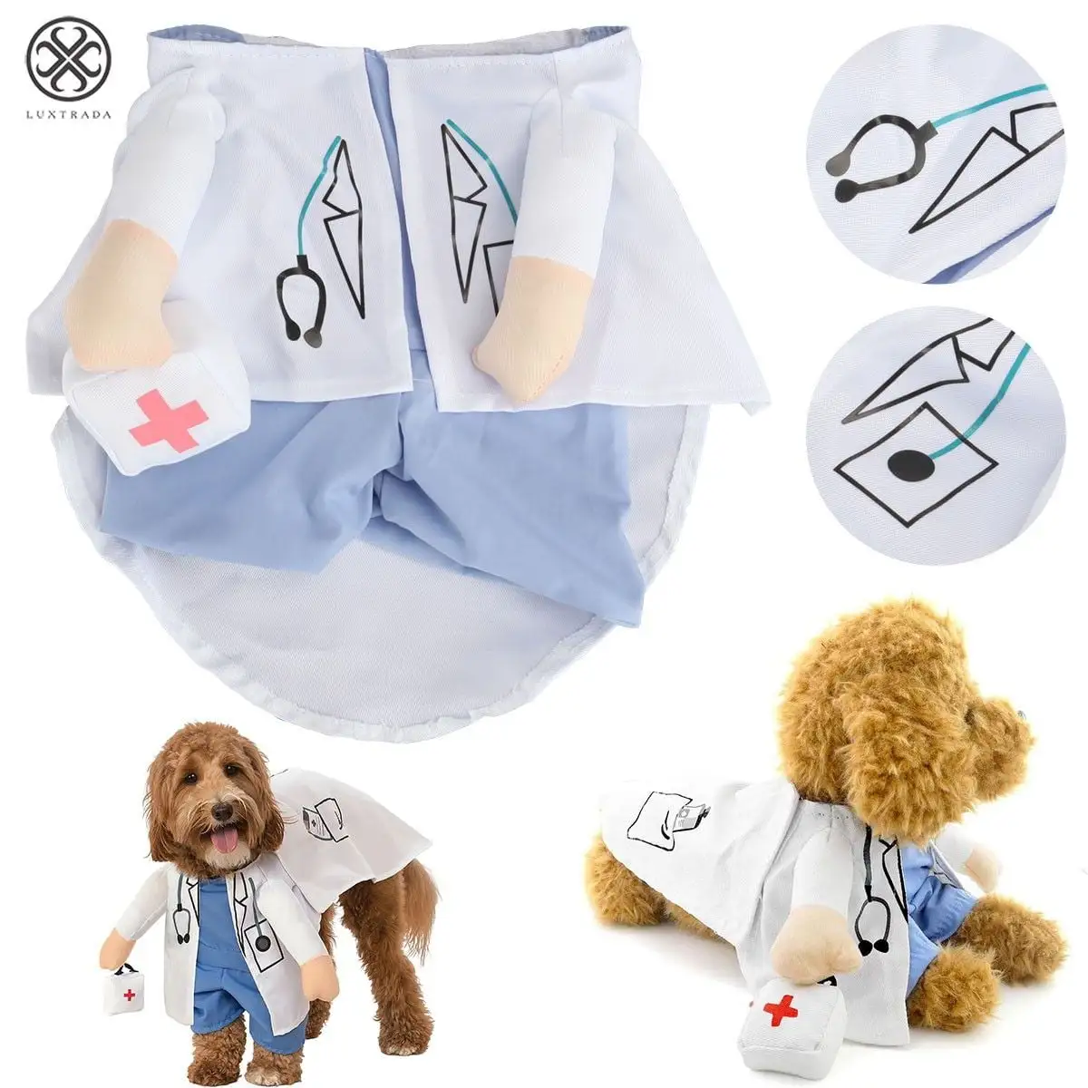 Luxtrada Polyester Doctor Halloween & Christmas Dog & Cat Costume. White. XL