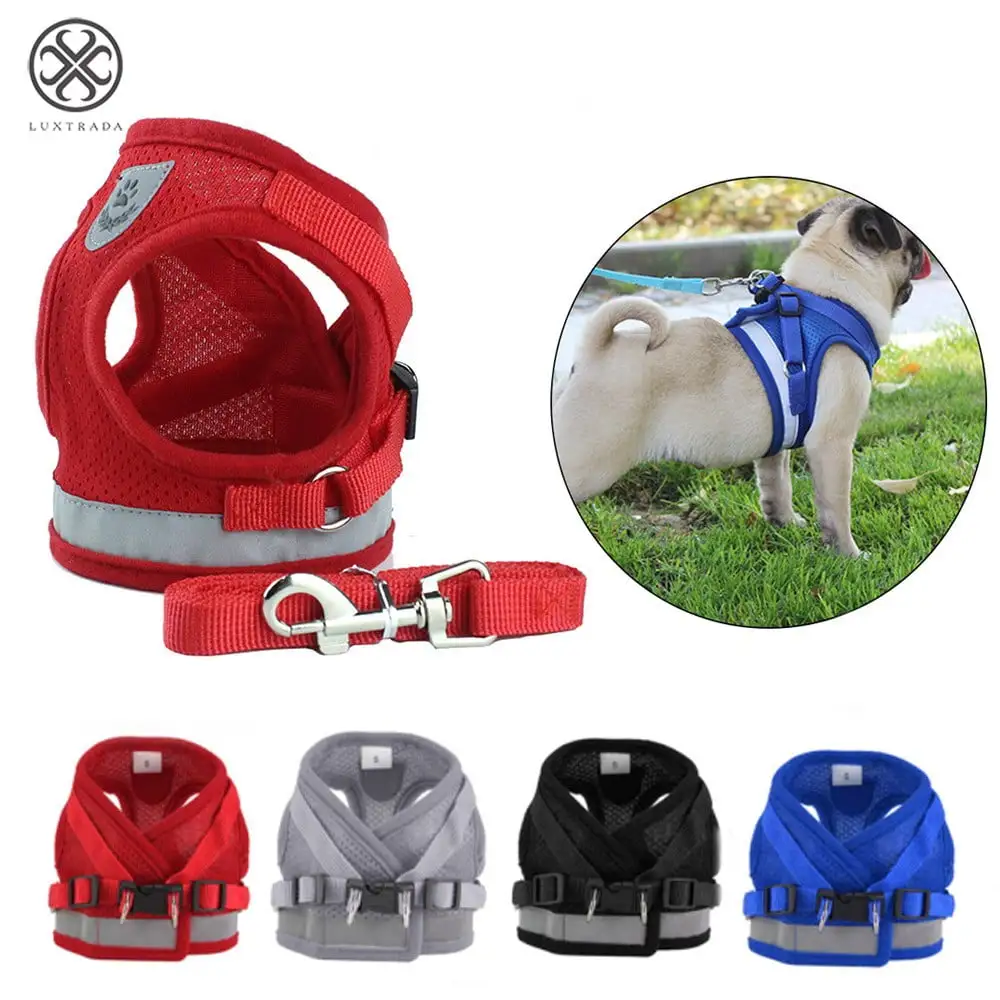 Luxtrada Soft Mesh Puppy Vest Harness Adjustable Pet Lead Chest Walking Reflective Leash for Dog Cat (XL. Red)