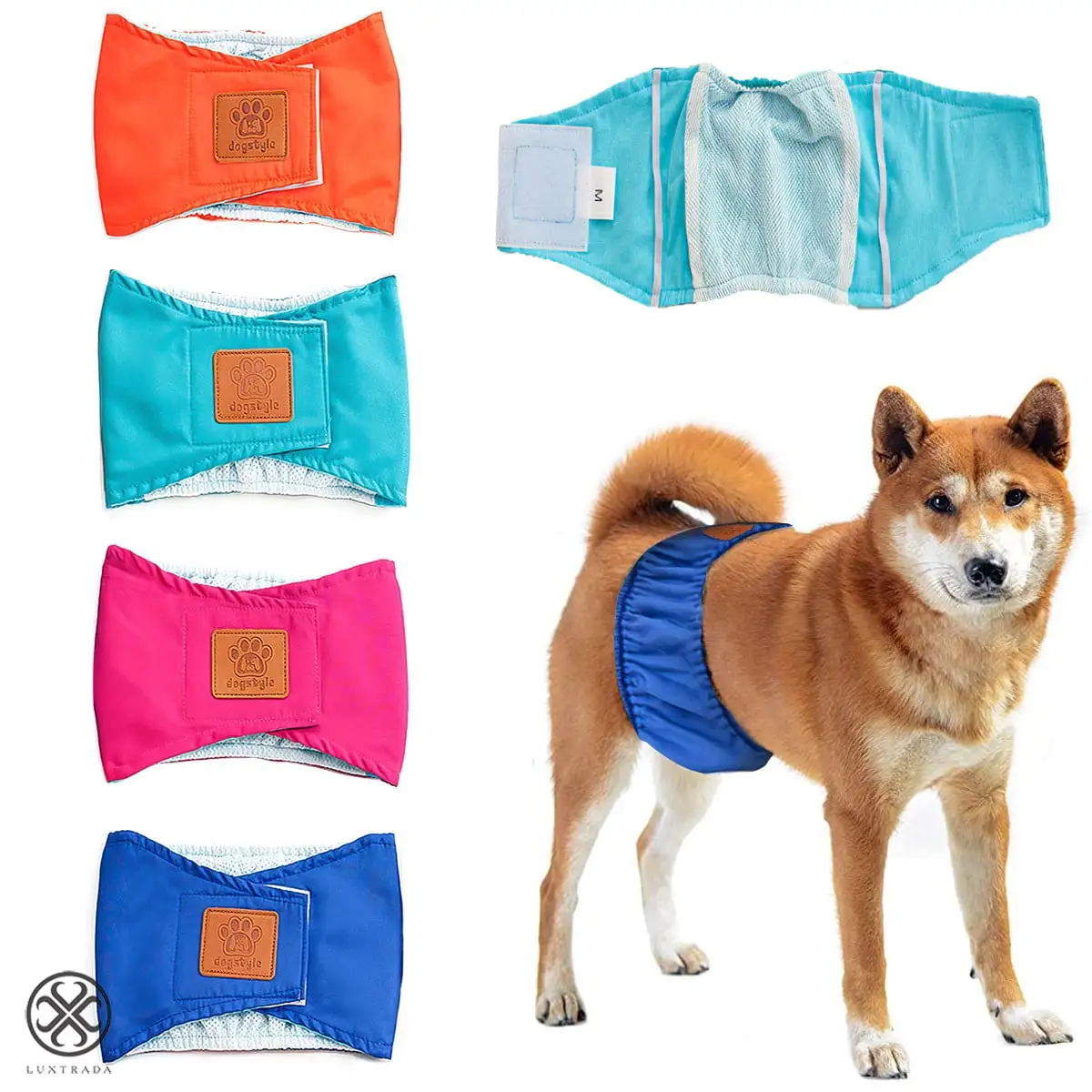 Luxtrada Washable Male Dog Diapers Belly Manner Band Wrap Waterproof Leak Proof Nappies for Small Medium Large Dog M. Blue