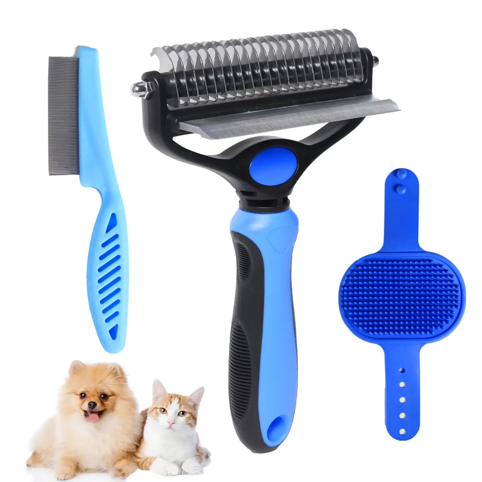 M JJYPET Pet Grooming Brush. 2 in 1 Deshedding Tool & Undercoat Rake Dematting Comb for Small Meduim Large Cats and Dogs