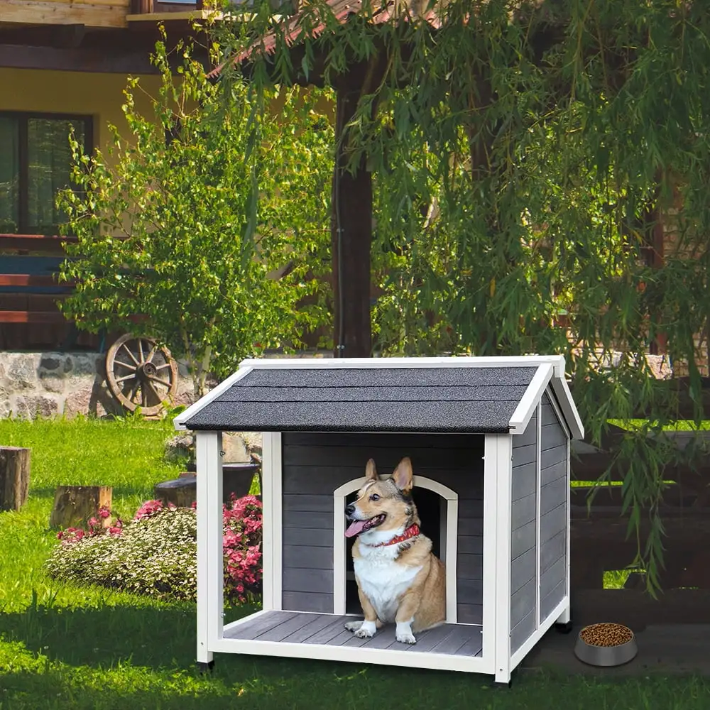 M optimized 35 Wooden Dog House Outdoor Dog Crates Waterproof Dogs Kennel with Porch Pets Cage for Medium Dogs Animals