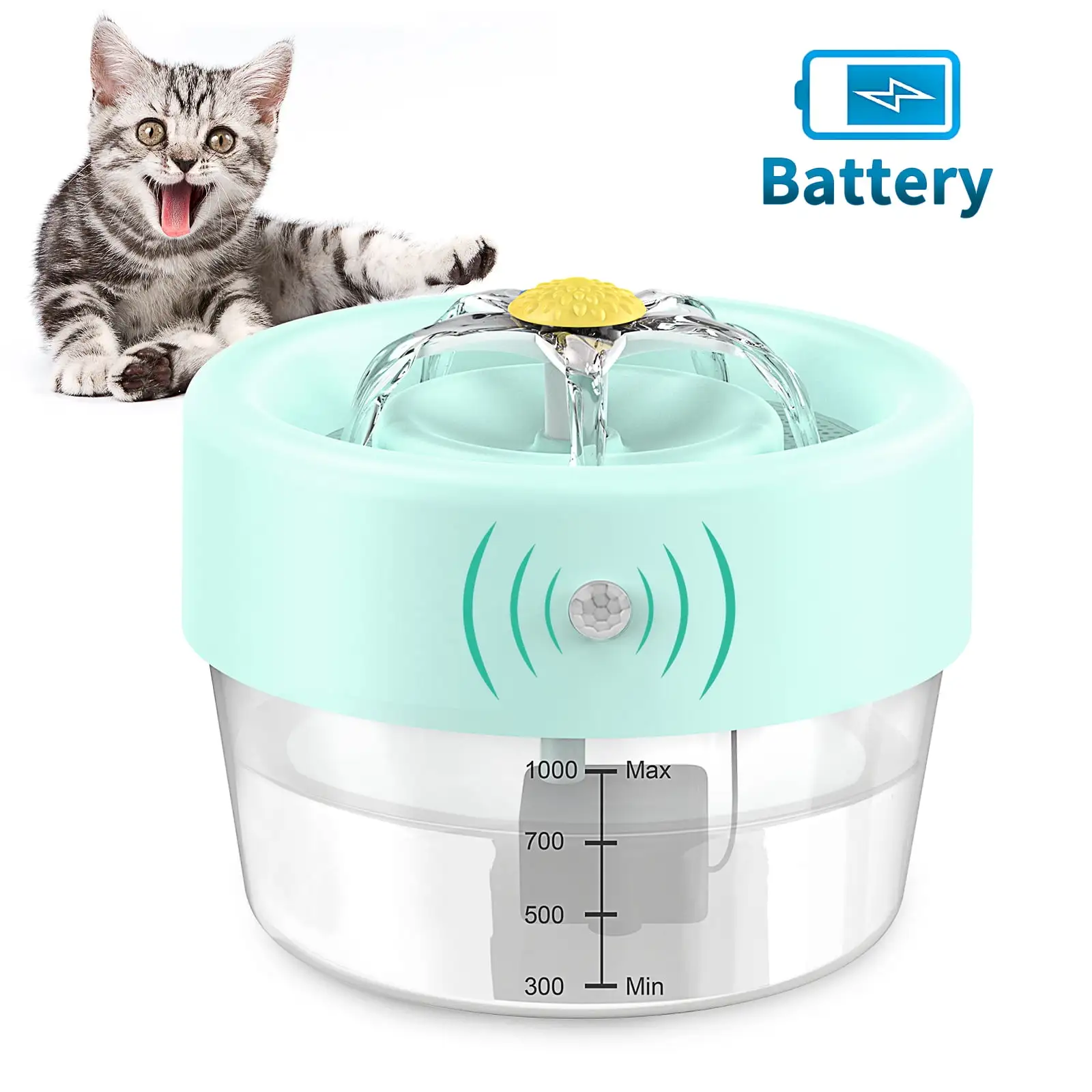 MASBRILL Cat Water Fountain. 1000mAh Battery Pet Water Fountain. Automatic Pet Drinking Fountain. Cat Fountain Blue 35 oz