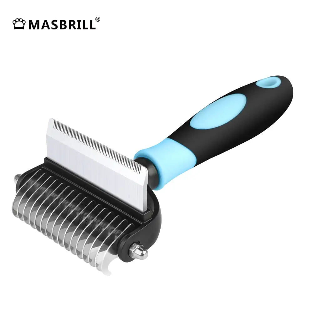 MASBRILL Pet Grooming Brush. 2 in 1 Deshedding Tool & Undercoat Rake Dematting Comb for Mats & Tangles Removing. Reduces Shedding up to 95%. Great for Short to Long Hair of Medium Large Dogs