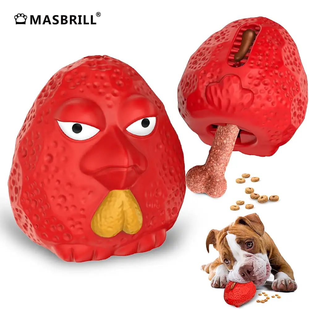 MASBRILL Rubber Dog Chew Toys. Treat Food Dispensing Dog Toys for Teeth Cleaning. Interactive Dog Toys for Small Medium Large Dogs Red