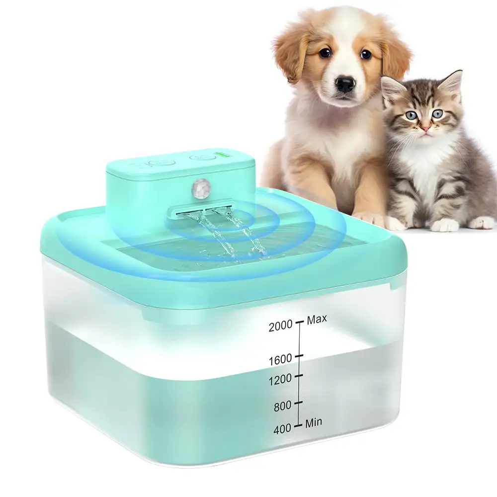 MASBRILL Wireless Cat Water Fountain 60oz/2L Automatic Water Dispenser For Pets Battery Operated Infrared Induction Pet Fountain BPA-Free