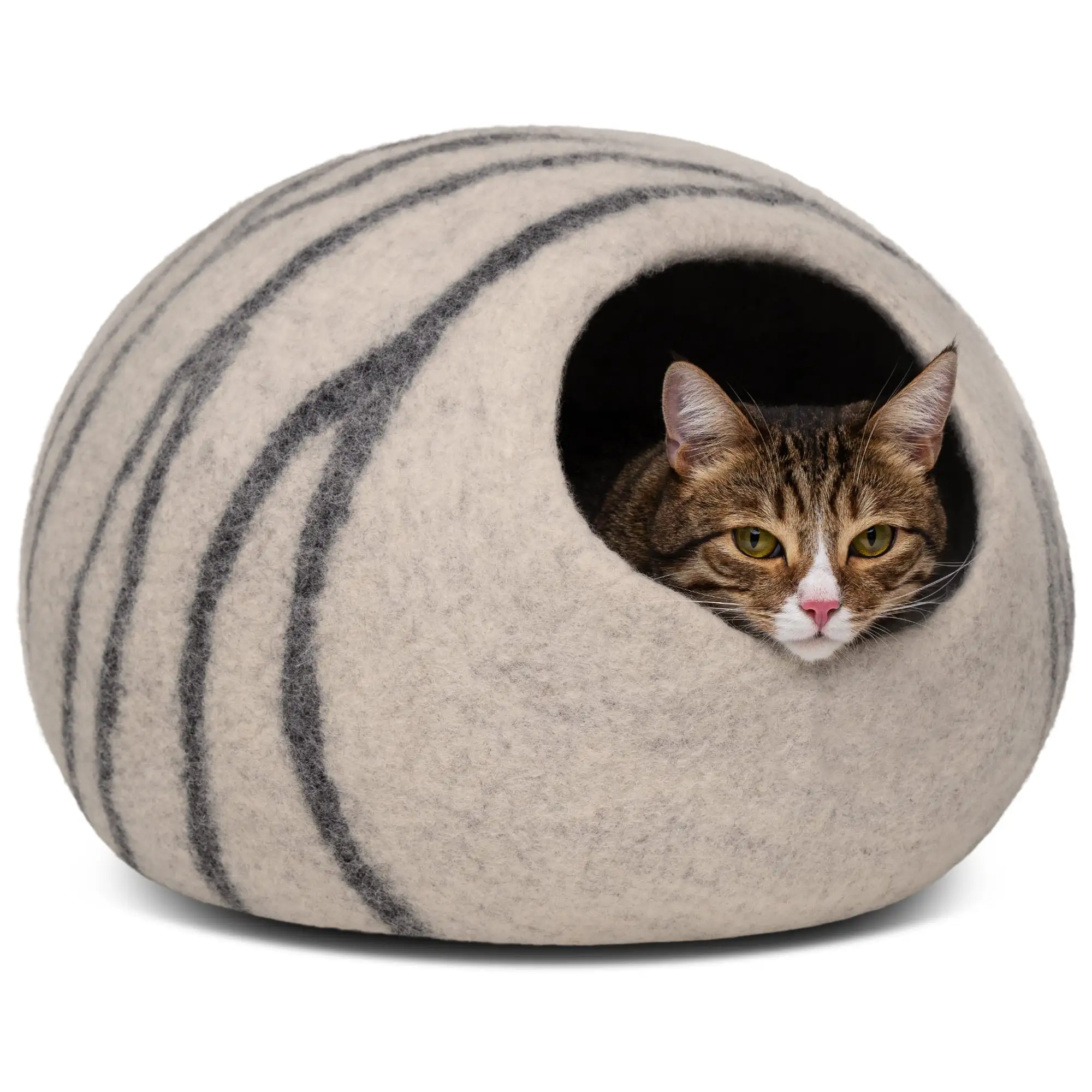 MEOWFIA Cat Bed for Medium Cats - Wool Cat Cave Bed - Light Grey