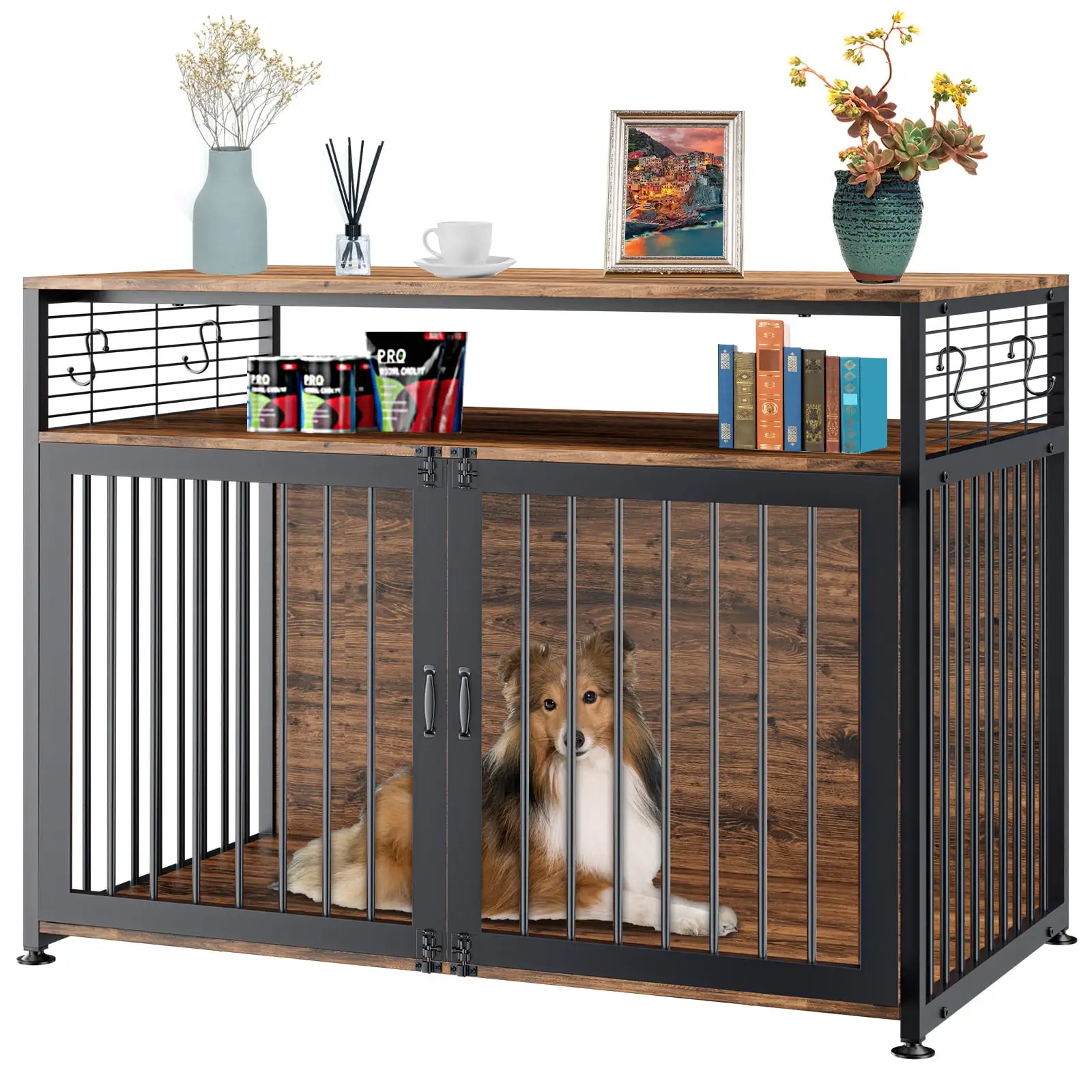 MOPHOTO Dog Crate Furniture. 41 Wooden Dog Cag for Large/Medium Dog Indoor. Hold up to 70 lbs. Super Sturdy Anti-Chew Large Dog Kennel with Storage Side End Table. Easy to Assemble.Support 70 bls