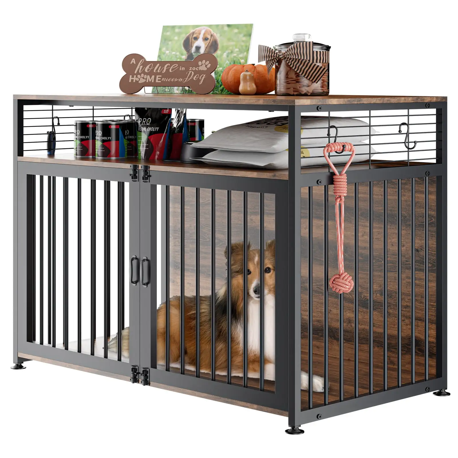 MOPHOTO Easy to Assemble Dog Crate Furniture. 41 Wooden Dog Cag for Large/Medium Dog Indoor. Hold up to 70 lbs. Super Sturdy Anti-Chew Large Dog Kennel with Storage Side End Table.Support 70 bls