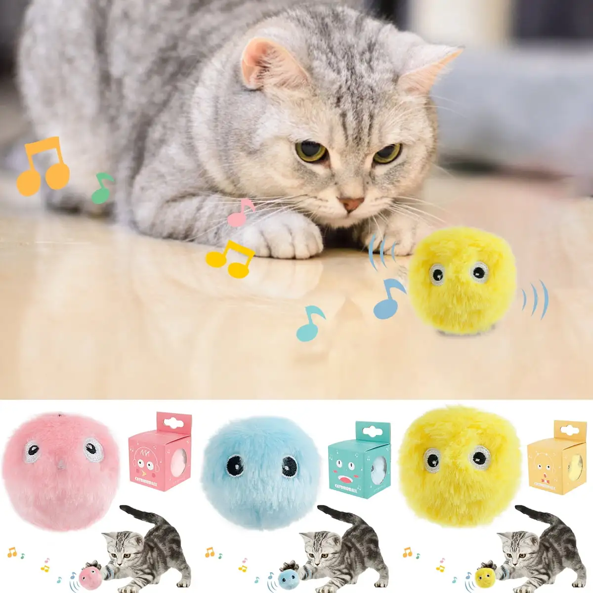 MTFun Cat Toy Balls. Interactive Chirping Balls with 3 Lifelike Animal Chirping Sounds Frog Cricket Bird Kitten Refillable Catnip Toys Cat Kicker Toys for Indoor Cats Exercise