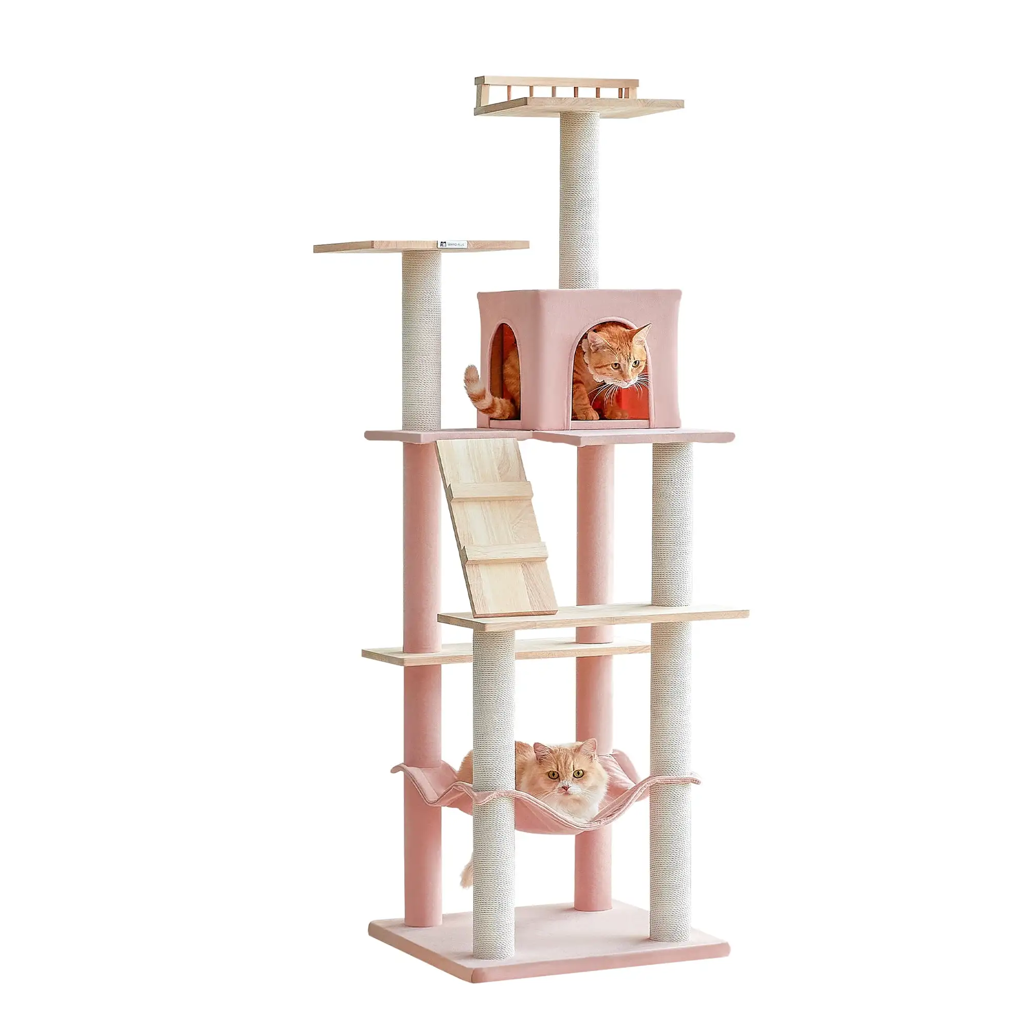 MWPO 63.8'' Wooden Cat Tree Modern Cat Tower with Scratching Post and Condo. Pink