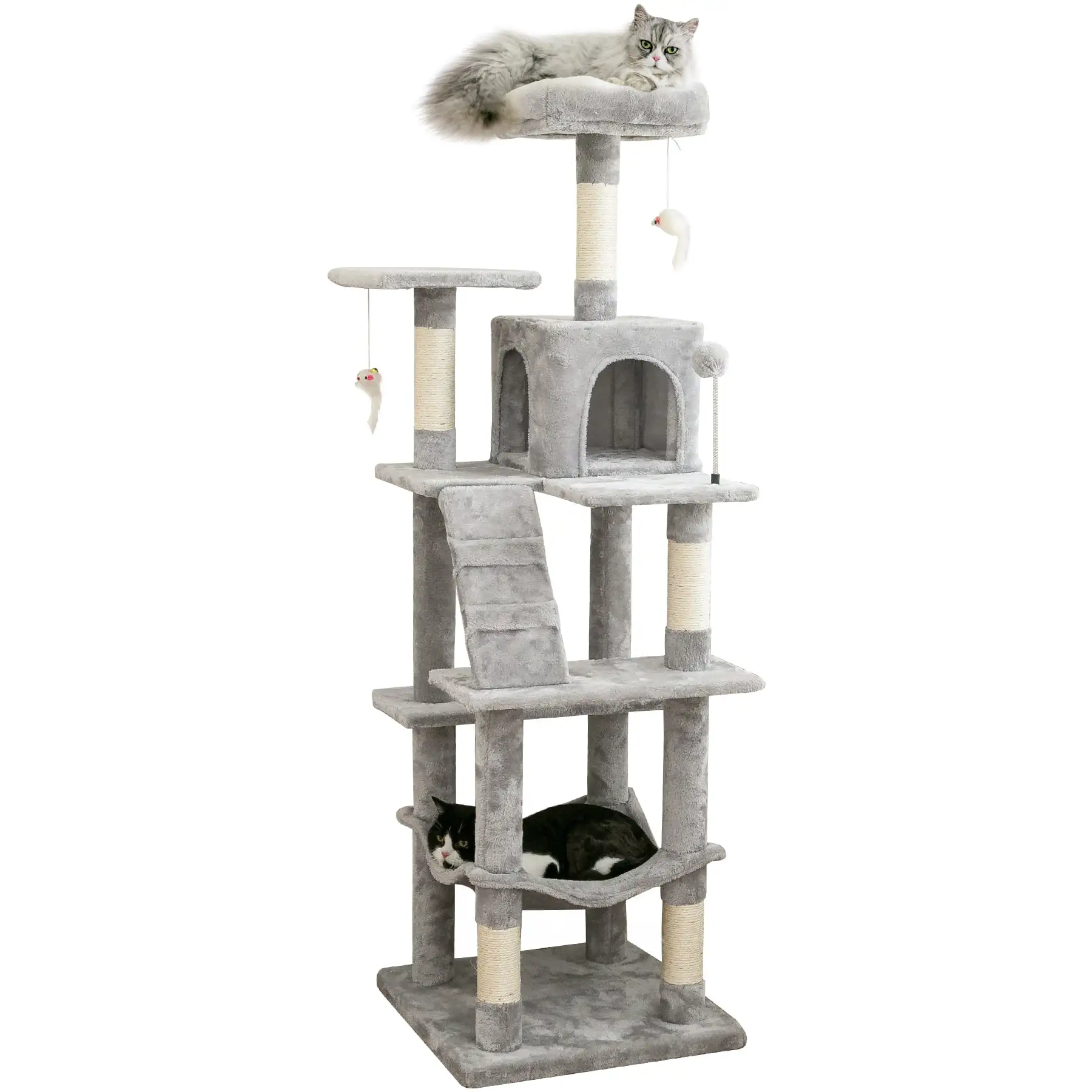 MWPO 63.8-in Multi-Level Cat Tree with Condo and Scratching Post Tower.Light Gray