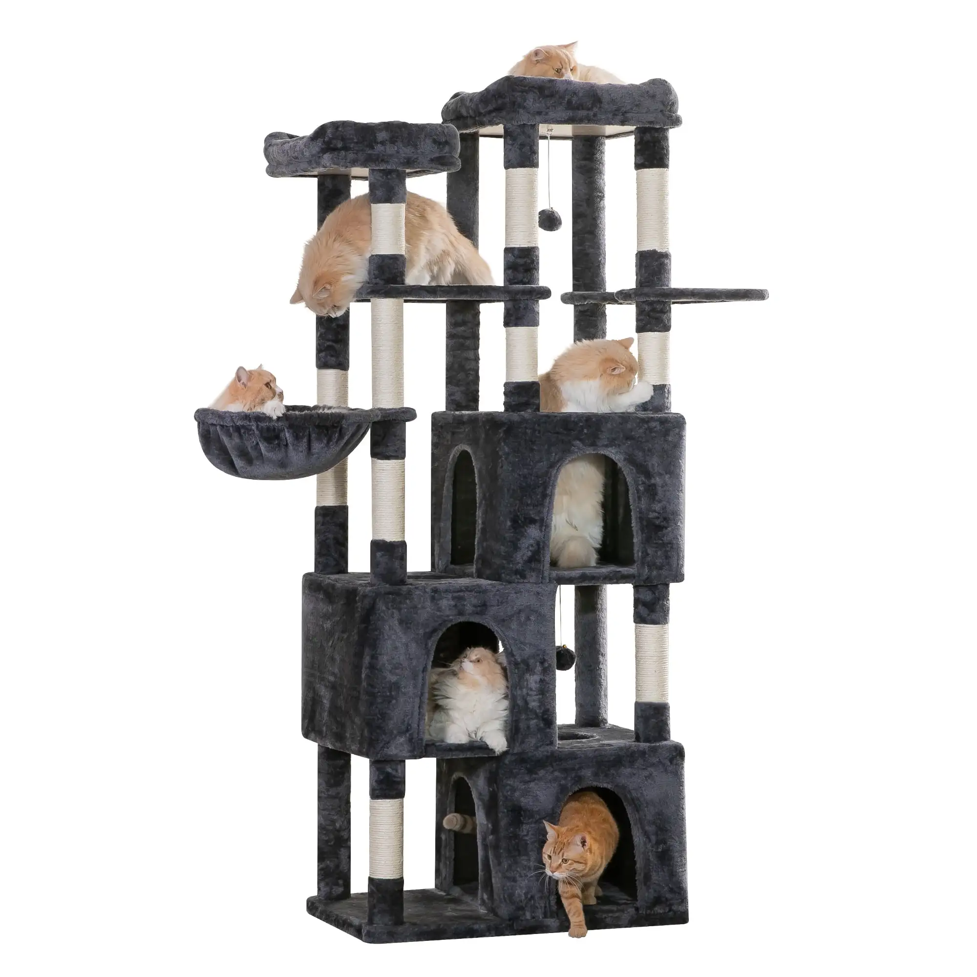 MWPO 70.1-in Cat Tree for Large Cat Tower with 3 Condos. 2 Perches and Stratching Post. Dark Gray