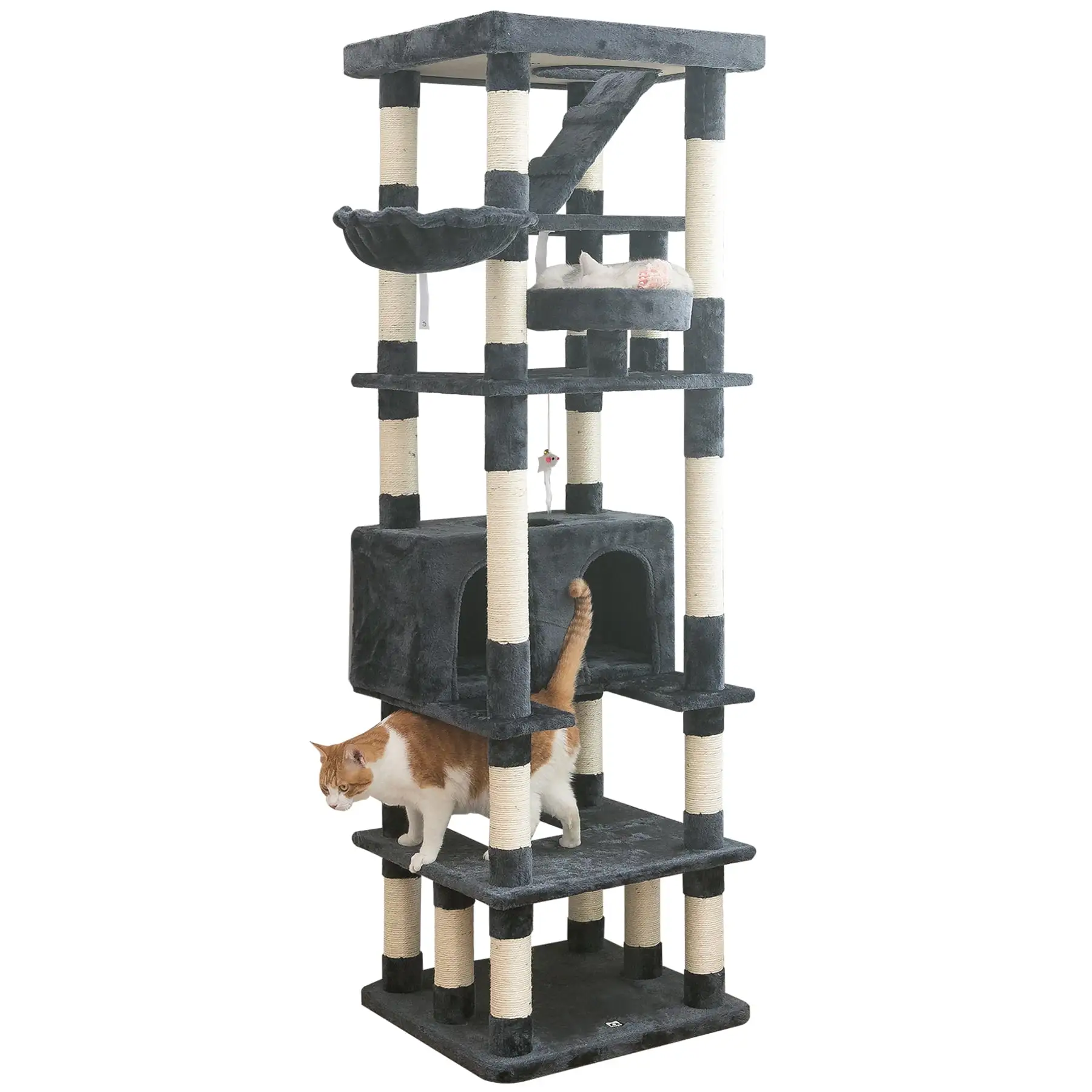 MWPO 74.8-in Extra Large Cat Tree with Double Condo and Scratching Post Tower.Dark Gray