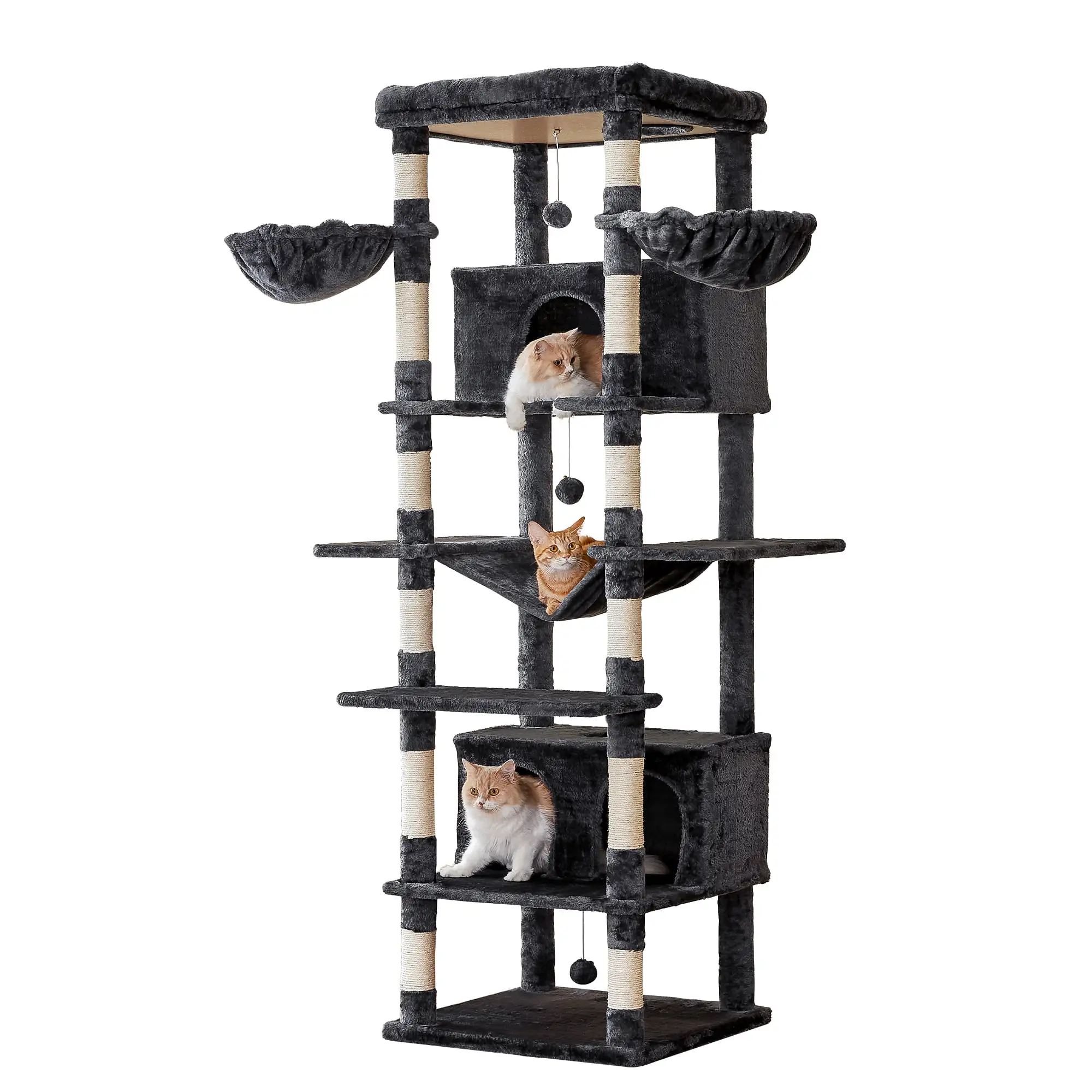 MWPO 77.6'' Cat Tree for Large Cat Tower with 2 Condos. 3 Hammocks and Stratching Post. Dark Gray