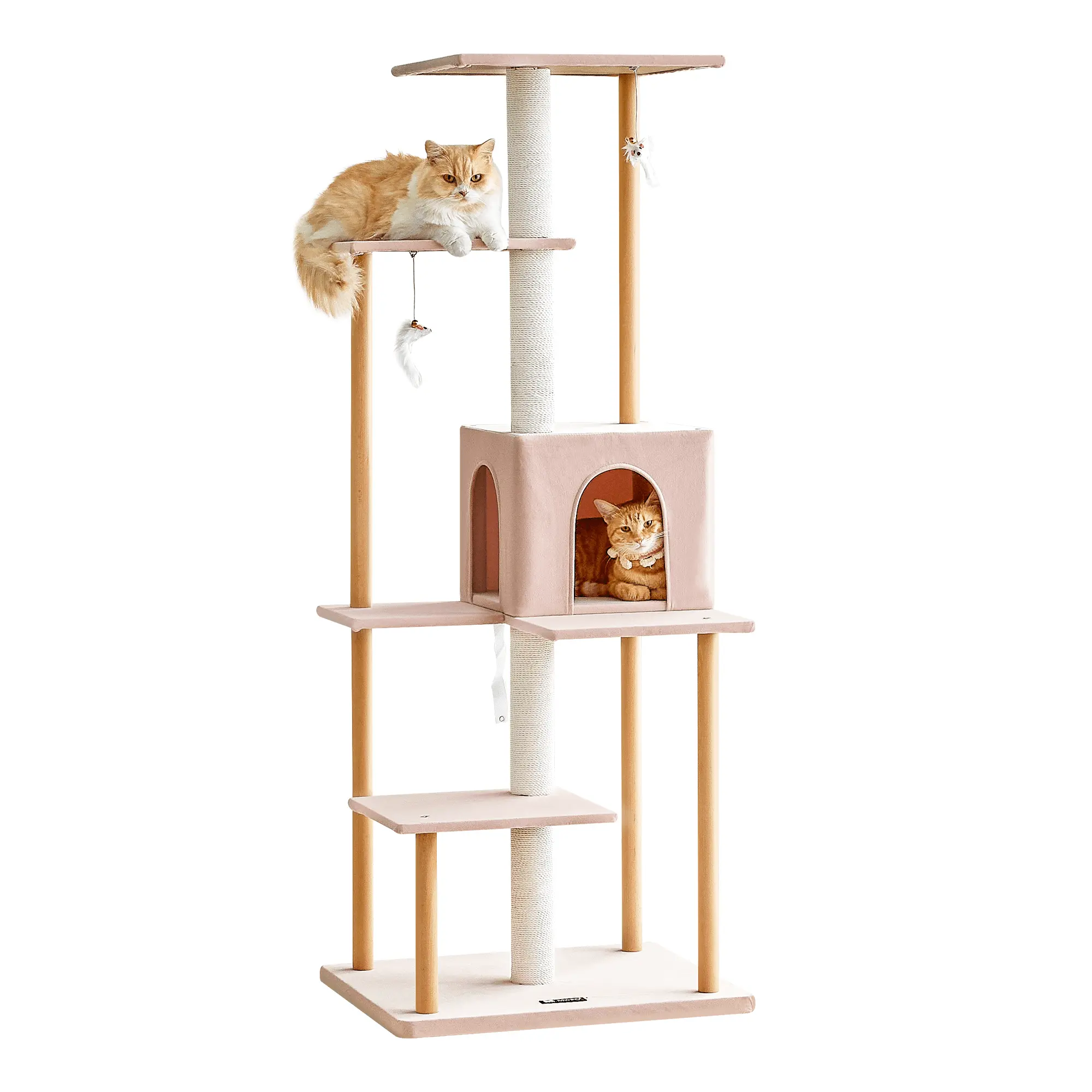 MWPO Modern Cat Tree Wood Cat Tower with Condo. Cushions and Scratching Post. Pink. 63''