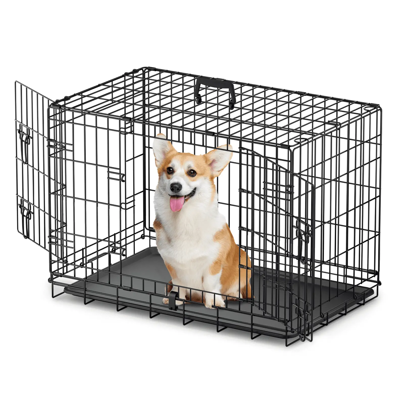 Magshion 30 Small Metal Wire Dog Crate w/Slide-out Tray. Double-Door Pet Animal Segregation Cage Crate. Foldable Puppy Crate for Outdoor and Indoor. Black