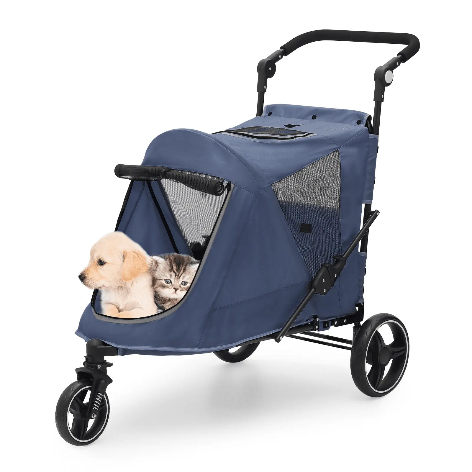 Magshion Lightweight Dog Stroller. Pet Stroller for Small Medium Dogs & Cats. 3 Wheel (Navy Blue)