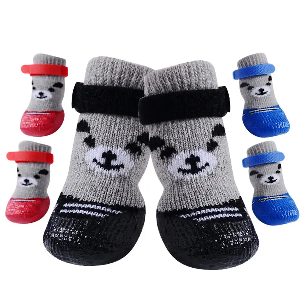 Mairbeon 4Pcs/Set Outdoor Indoor Anti-slip Silicone Sole Pet Dog Puppy Cat Boots Socks