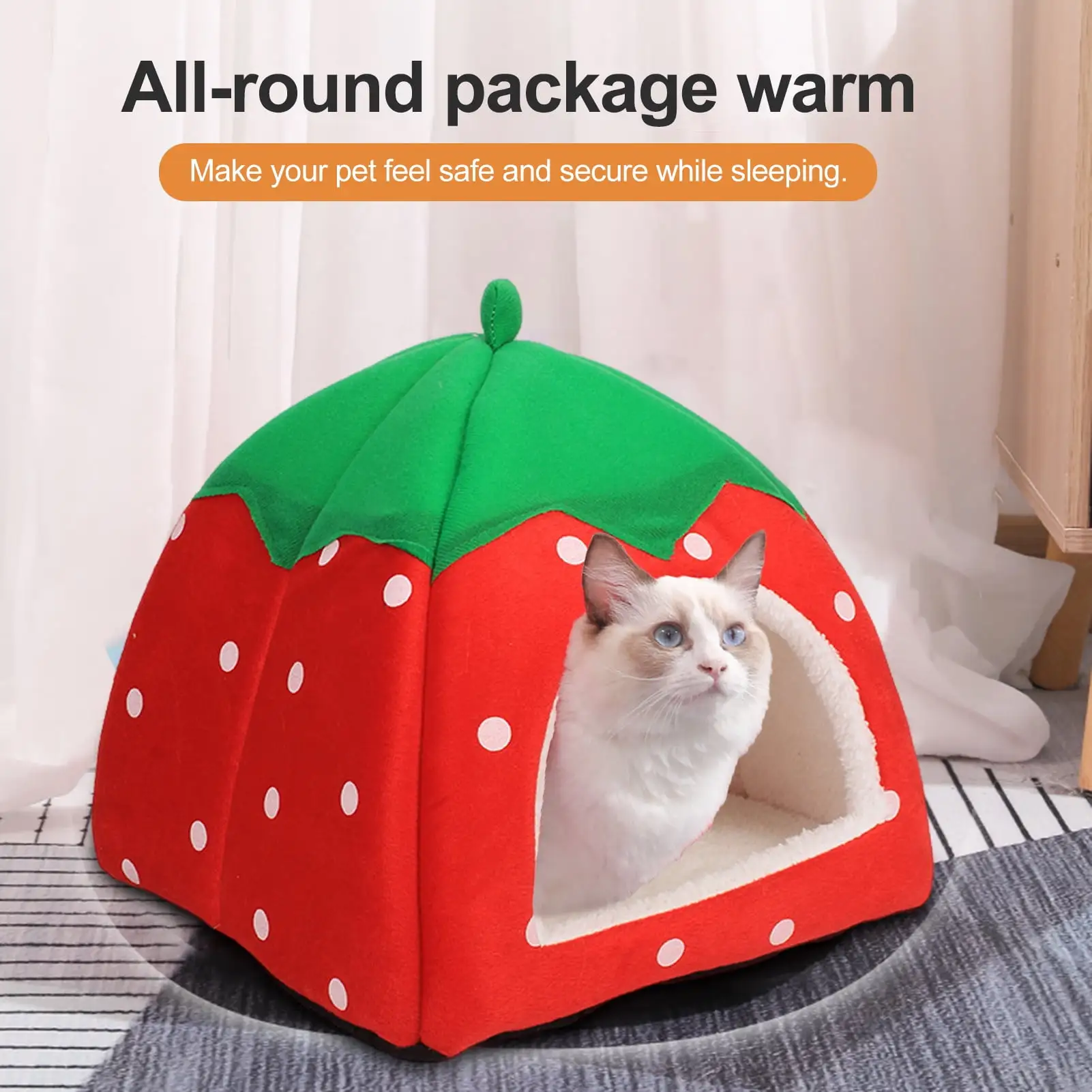 Mairbeon Strawberry Hamster House Guinea Pig Hideout Small Animal Bed Dwarf Rabbit Chinchilla Hedgehog Ferret Hideaway Hide Hut Cage Accessories for Autumn Winter