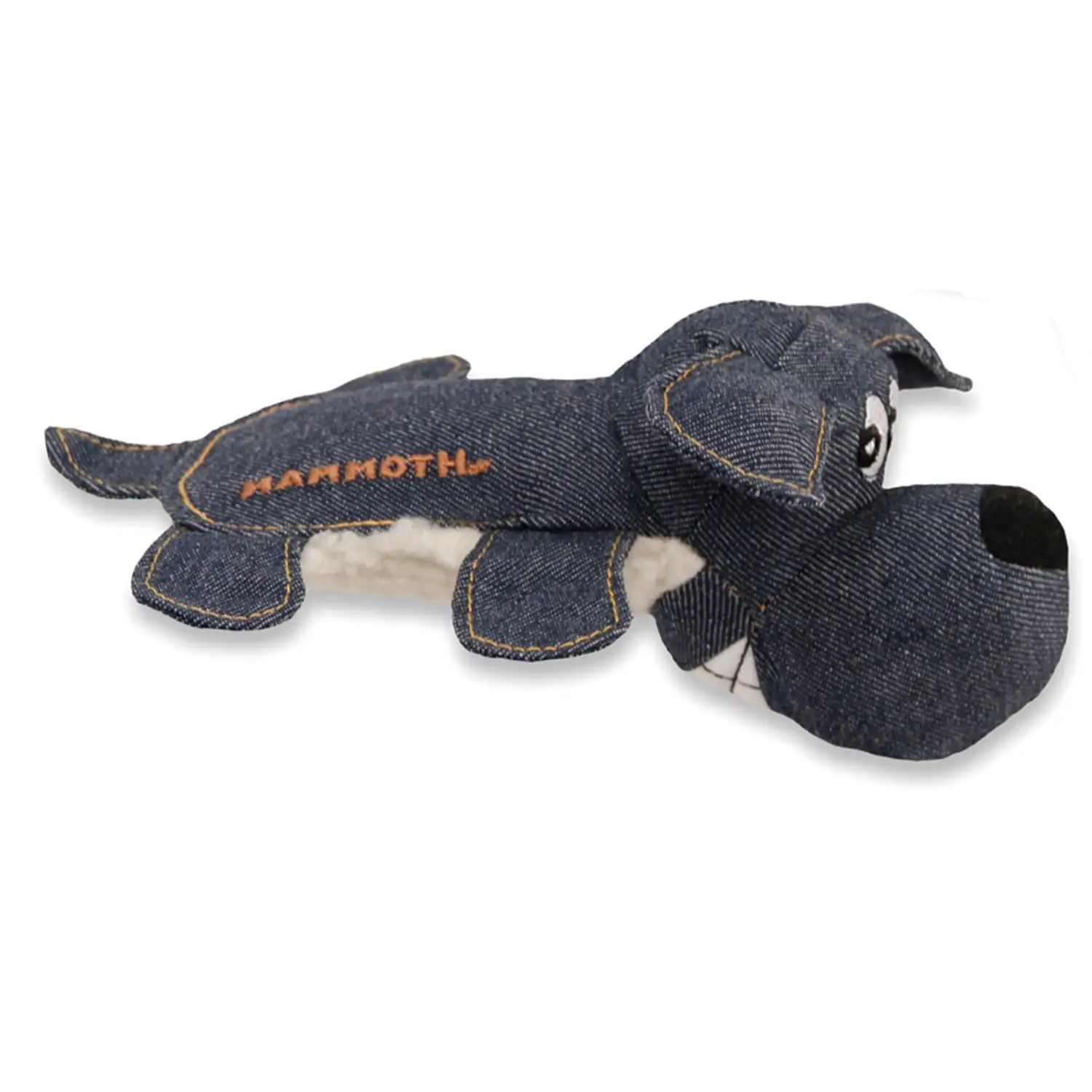 Mammoth Squeakies Dog-Shaped Vintage Denim with Lambswool Plush Dog Toy. Small. 8