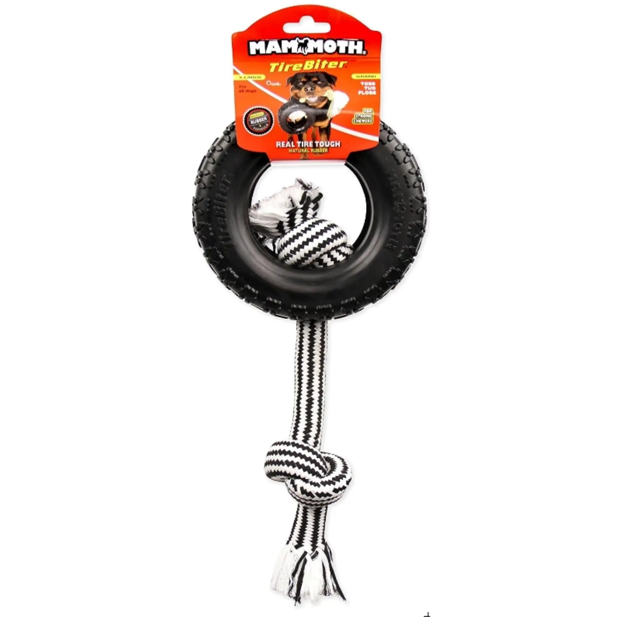 Mammoth TireBiter II Natural Rubber Dog Toy with Rope