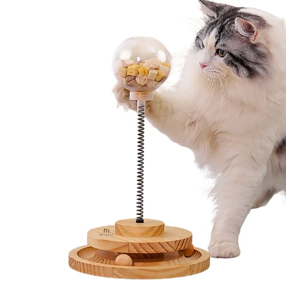 Marchul Cat Ball Toy. Cat Treat Dispenser Toy with Circle Ball Track. Wooden Interactive Cat Toys for Indoor Cats